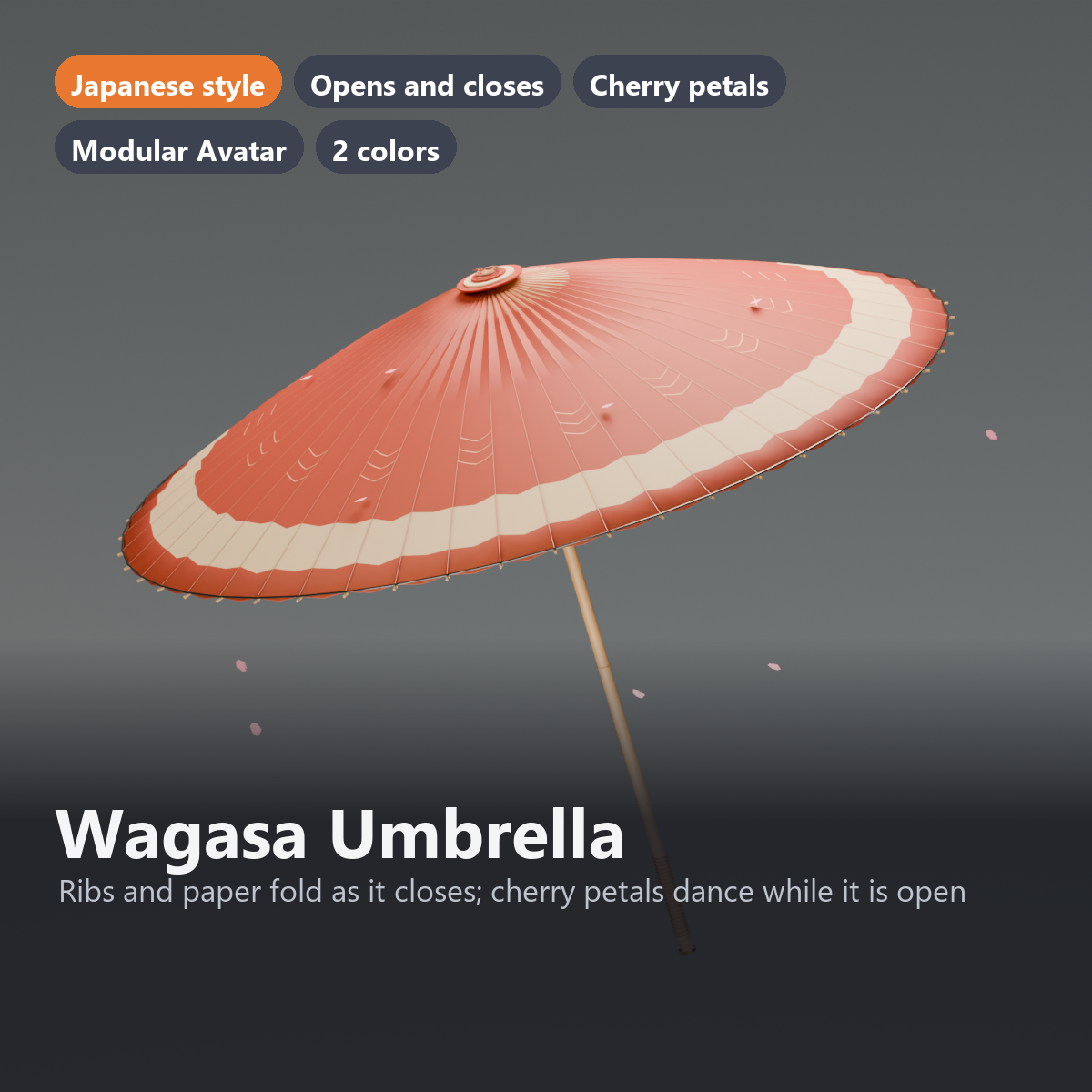 Wagasa Umbrella - Folds Open and Closed, Cherry Petals Fall | VRChat