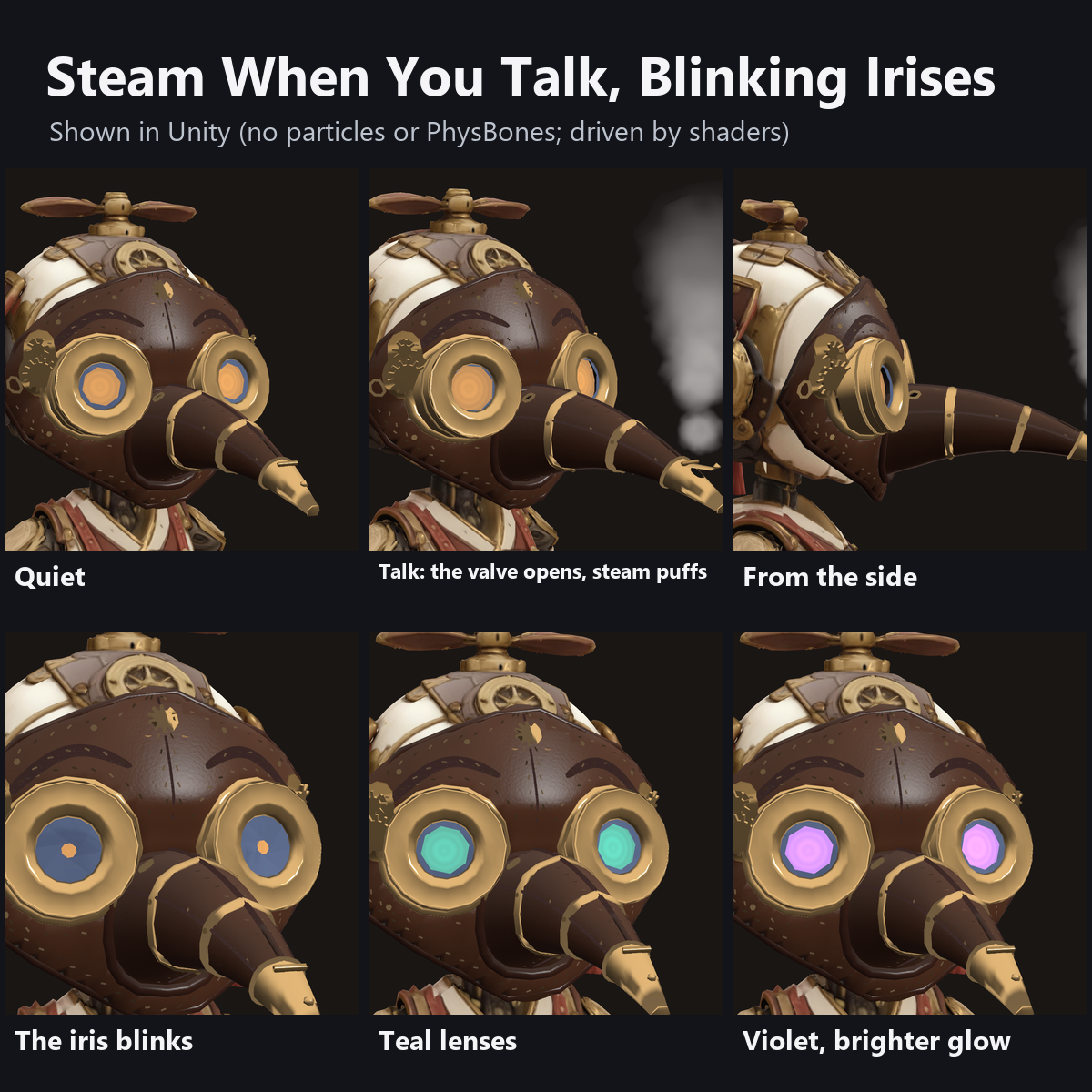 Clockwork Plague Doctor Mask - Steam When You Talk, Blinking Geared Irises | VRChat