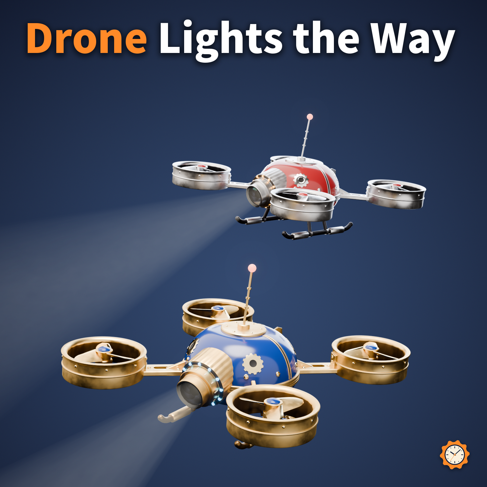 Hover Drone - Brass Propellers Spin, Searchlight, Flies Around You | VRChat