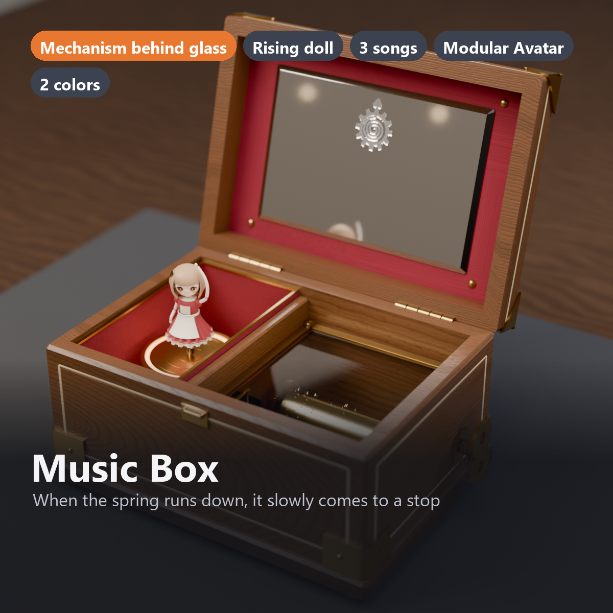 Music Box - Slowly Winds Down, Mechanism Moves Behind Glass | VRChat