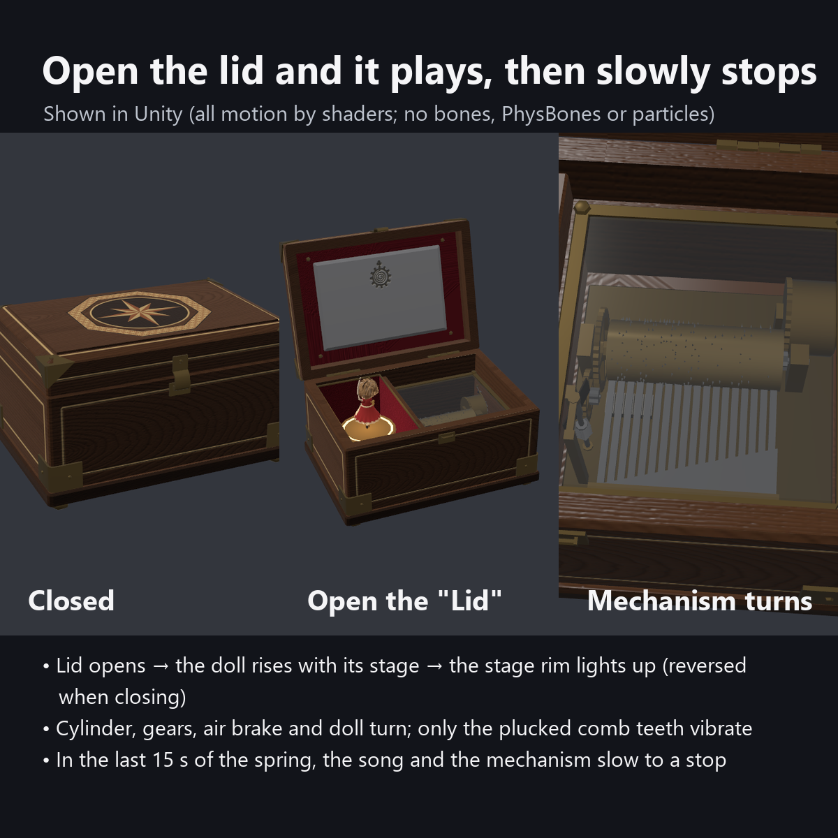 Music Box - Slowly Winds Down, Mechanism Moves Behind Glass | VRChat