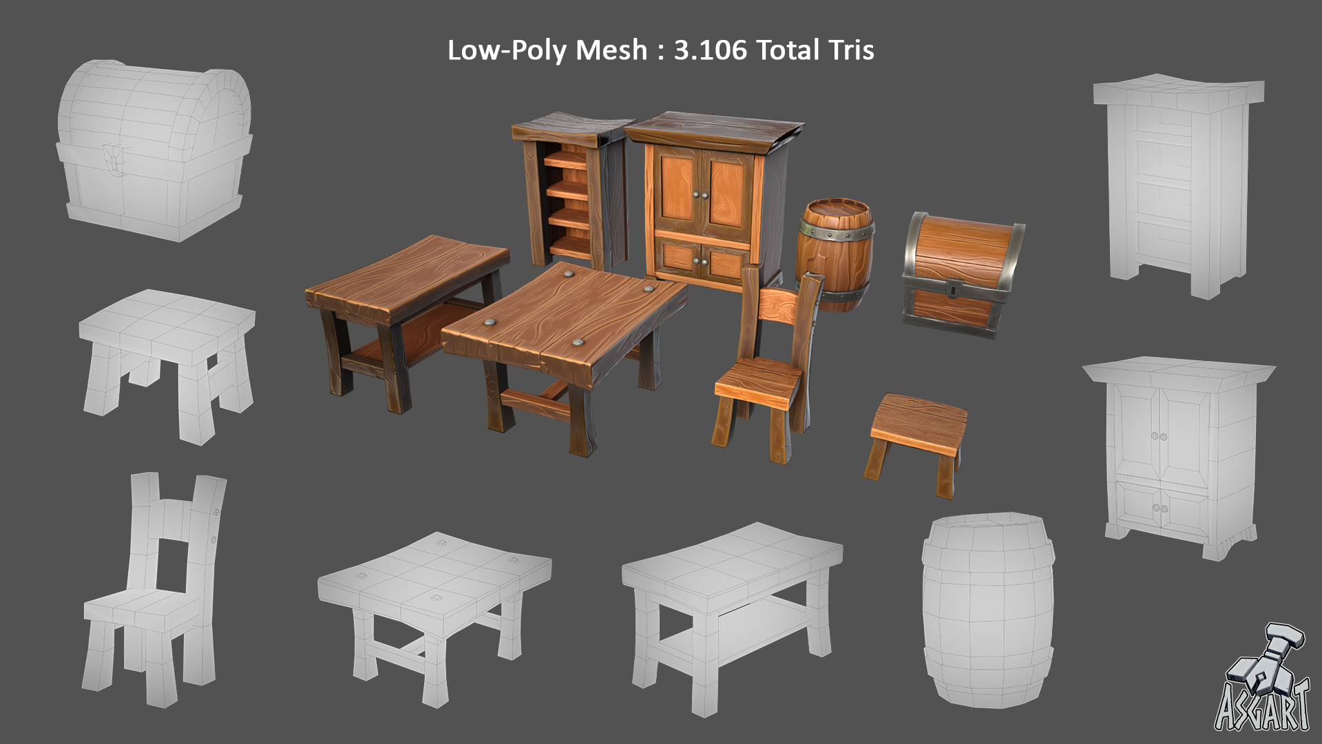 Stylized Wooden Furniture | 3D Asset Pack