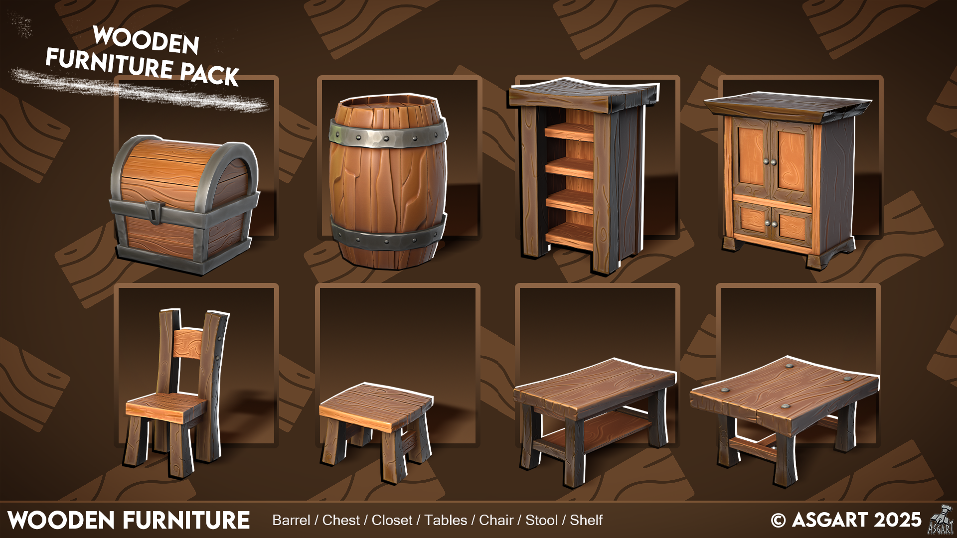 Stylized Wooden Furniture | 3D Asset Pack