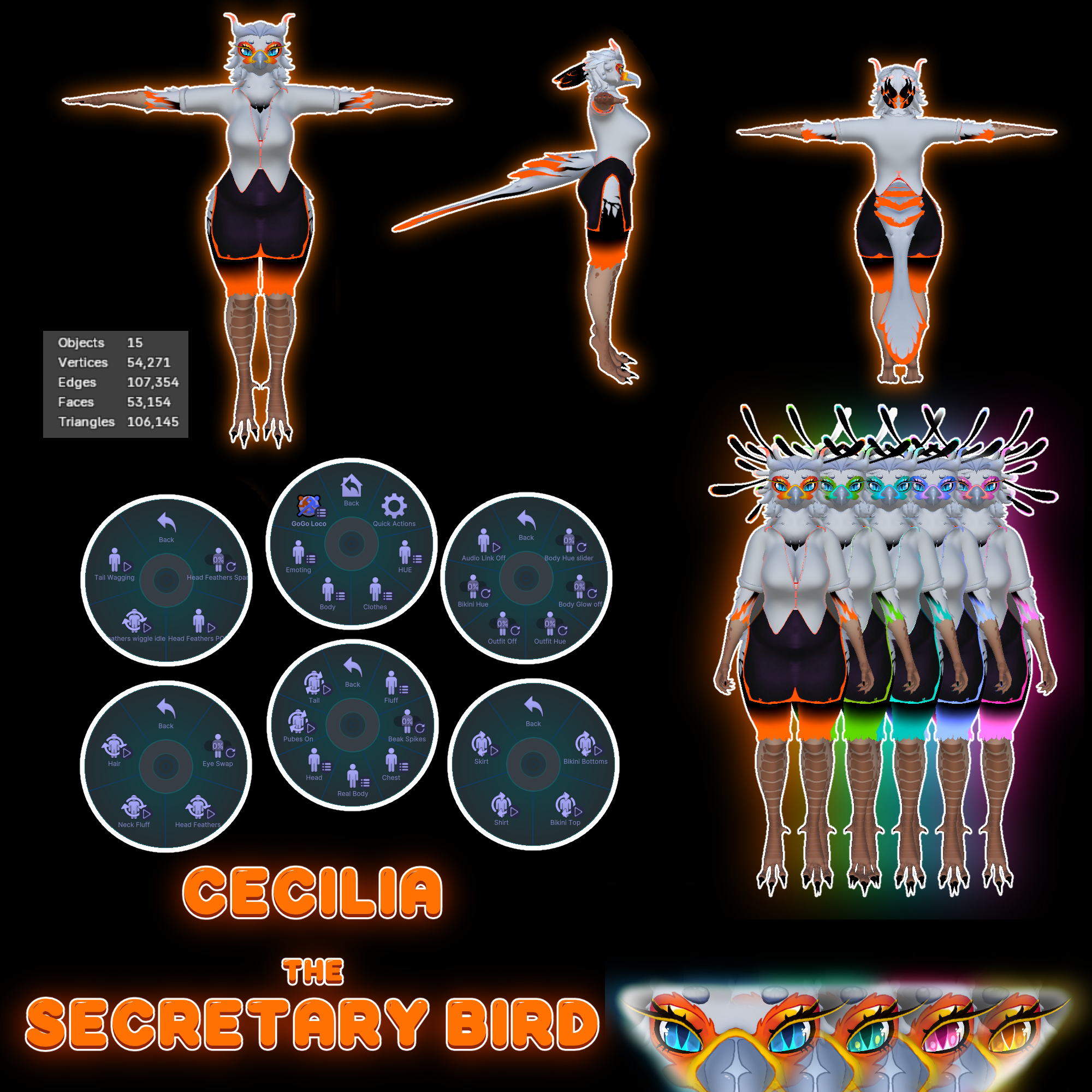 Cecilia The Secretary Bird Avatar | VRChat | AudioLink | GoGoLoco