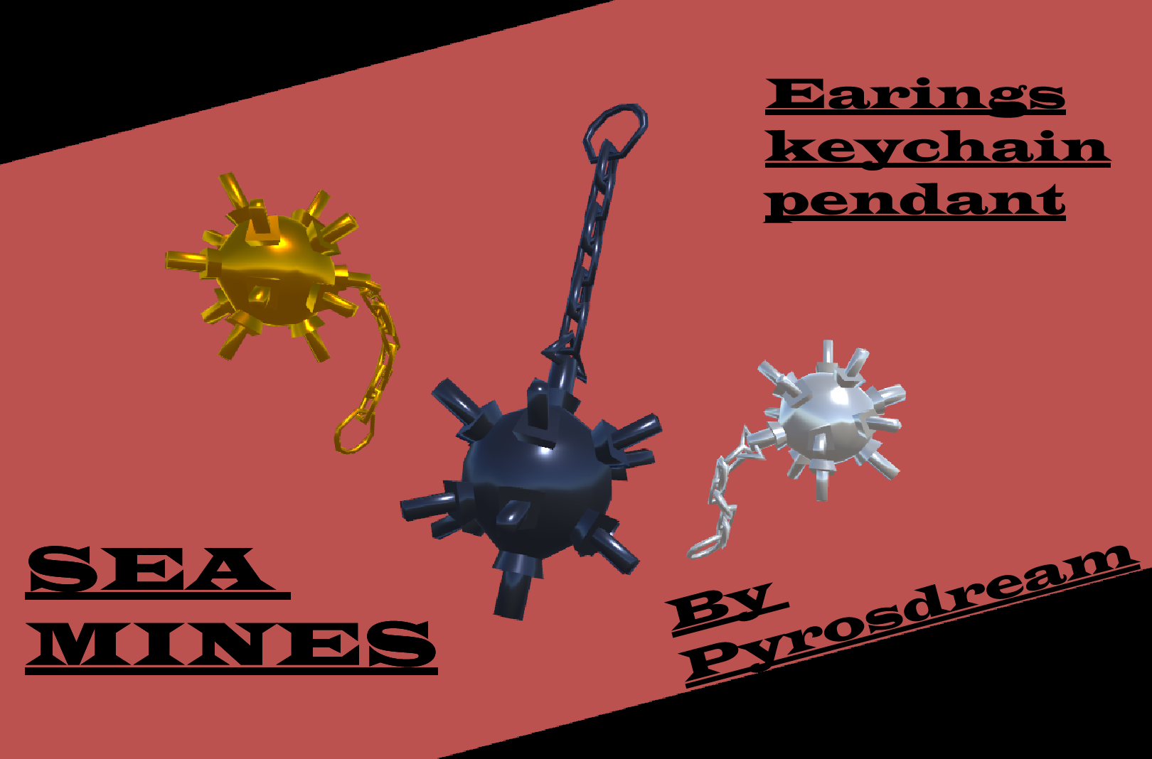 Sea mine (and anchor) Earrings/pendent/keyring