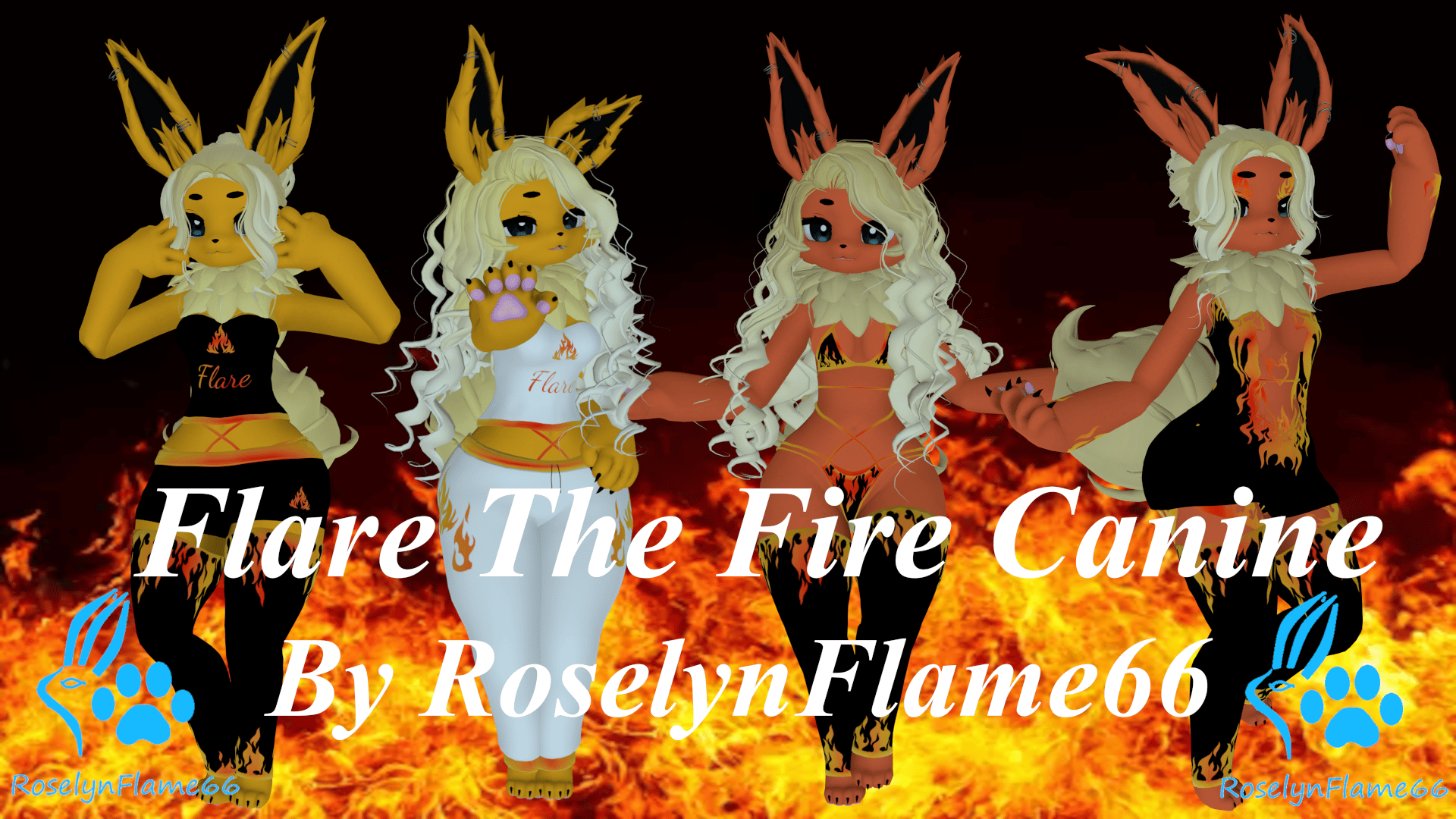 (FACETRACKING) Flare the Fire Canine Deira VRChat Furry Avatar (Quest Compatible)