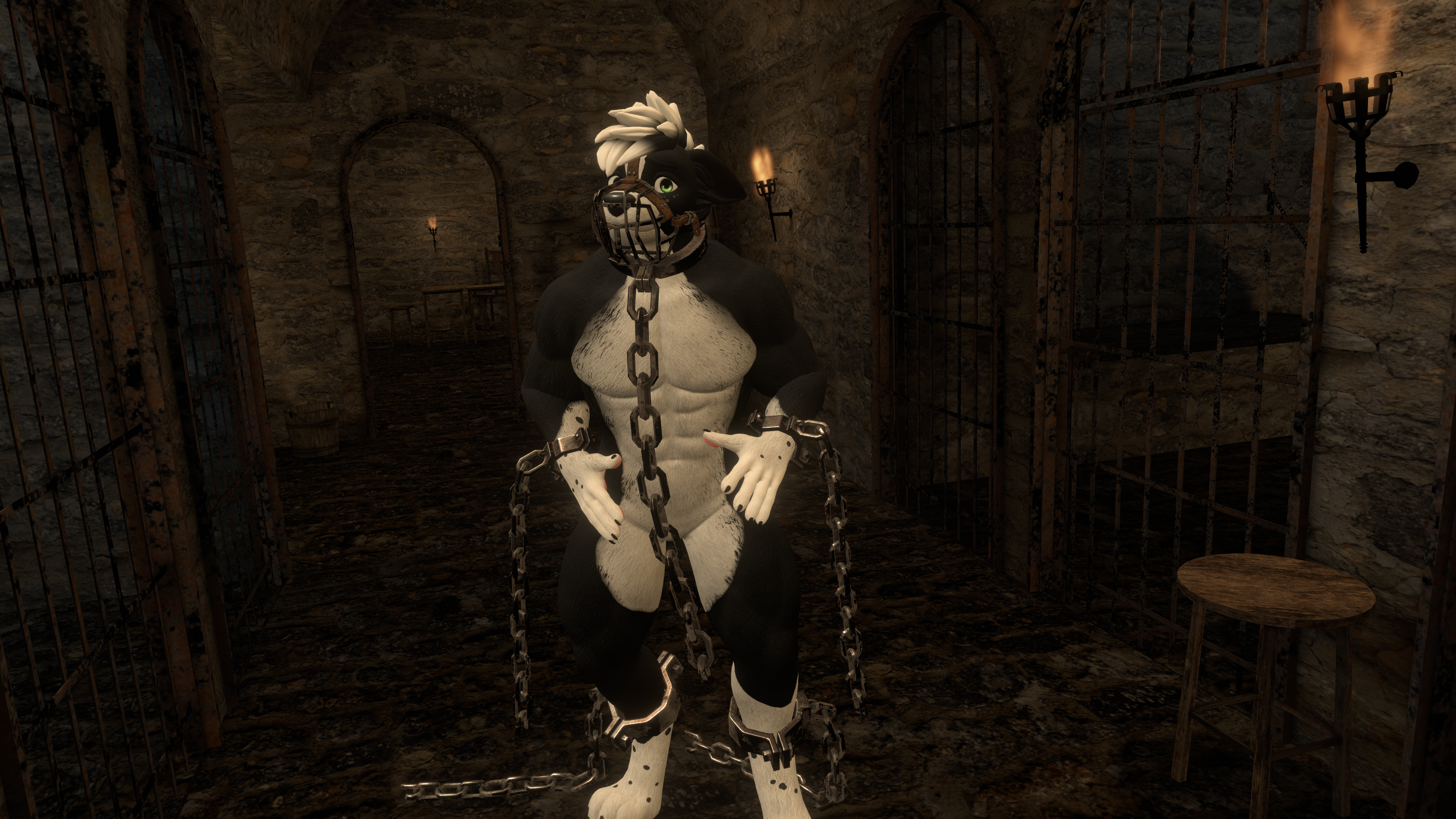 Male Winterpaw Canine - Beast Shackles and Muzzle