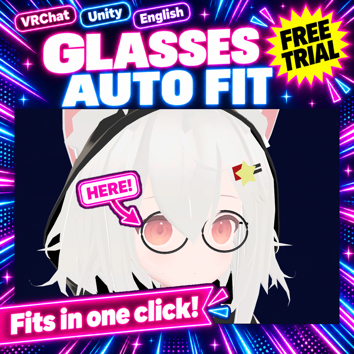 Glasses Auto Fit — Fit glasses to your avatar's face in one click [VRChat / Unity] (Free trial available)