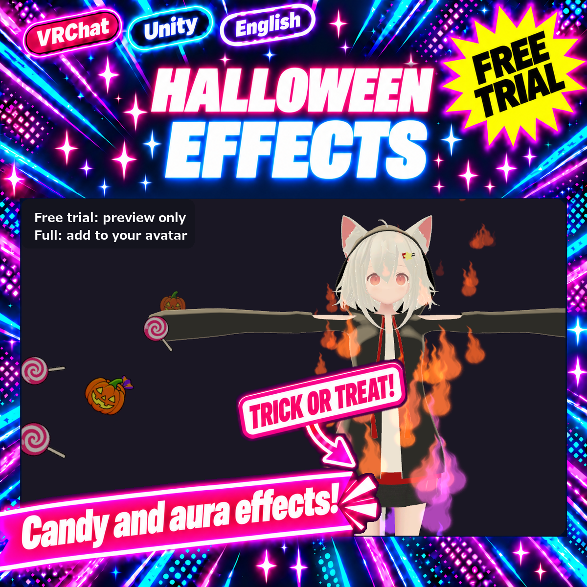 Halloween Effects — Pumpkins, candy and bats from your hand, plus an aura [VRChat / Unity / Modular Avatar] (Free trial available)