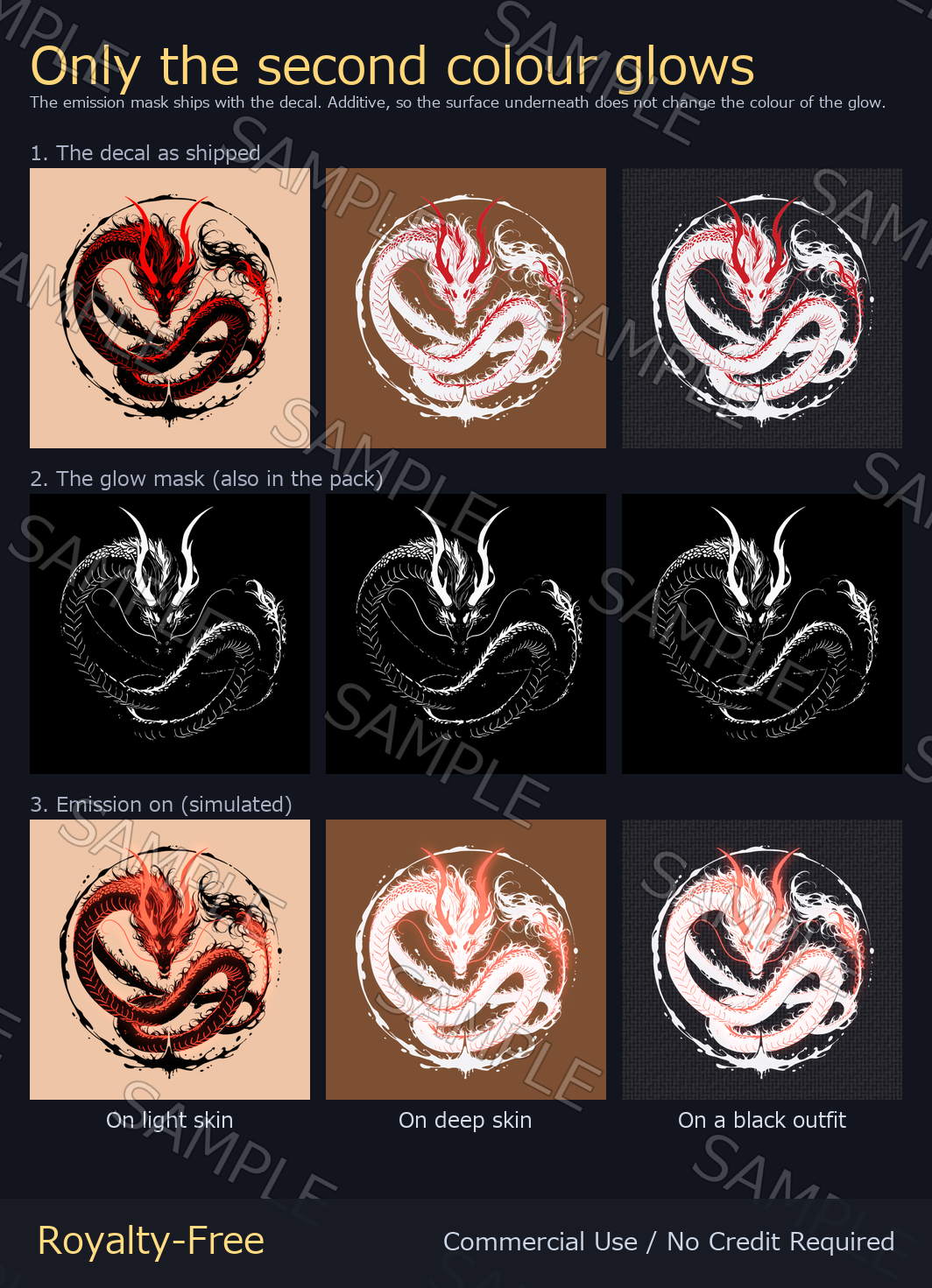 Dragon Tattoo Decal - 4K + Emission Mask | Any Avatar, Skin, Clothes or Props