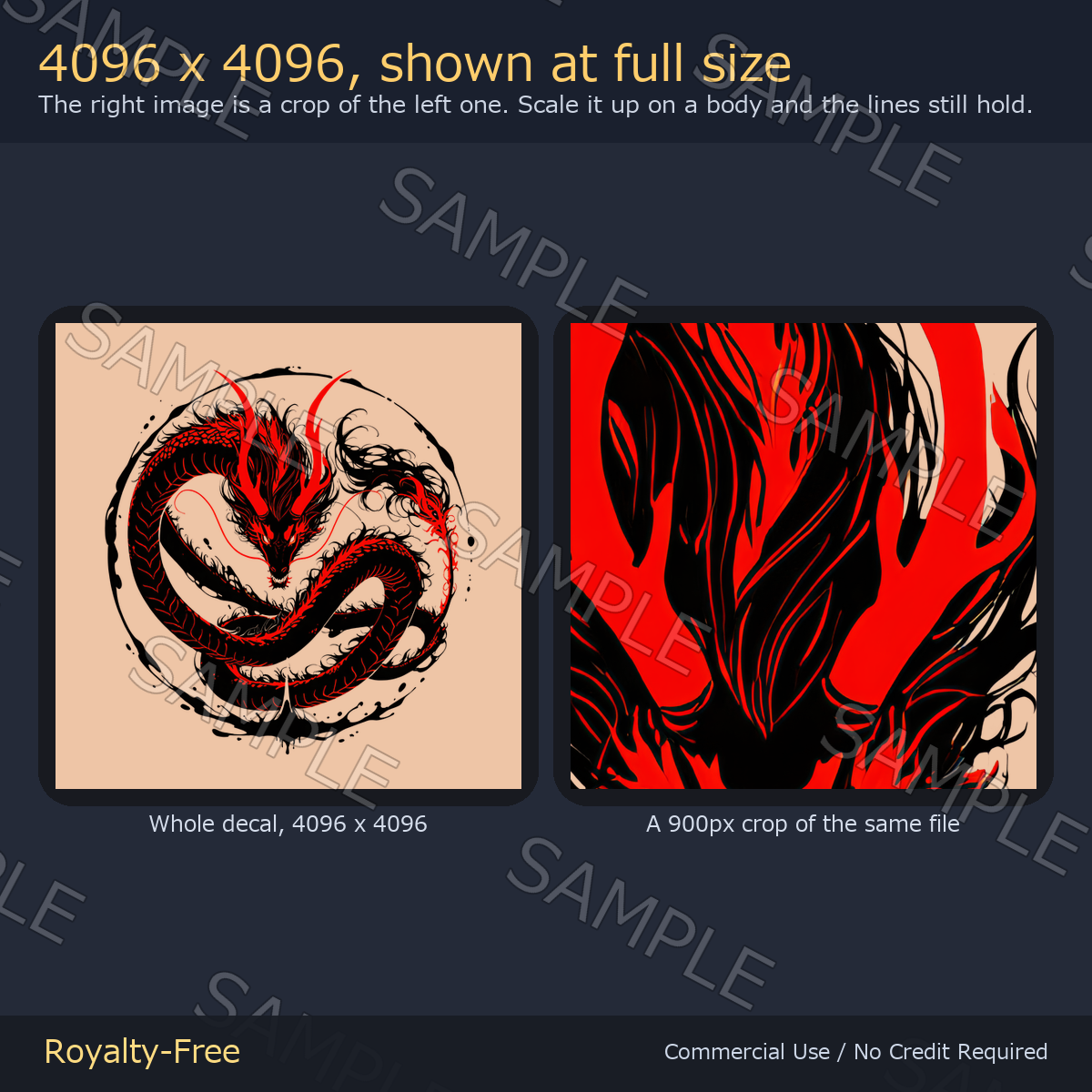 Dragon Tattoo Decal - 4K + Emission Mask | Any Avatar, Skin, Clothes or Props