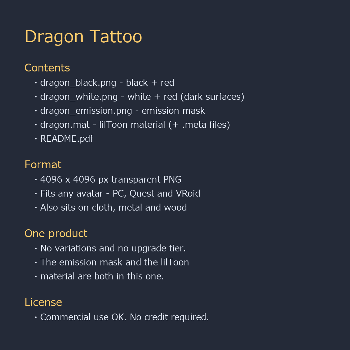 Dragon Tattoo Decal - 4K + Emission Mask | Any Avatar, Skin, Clothes or Props