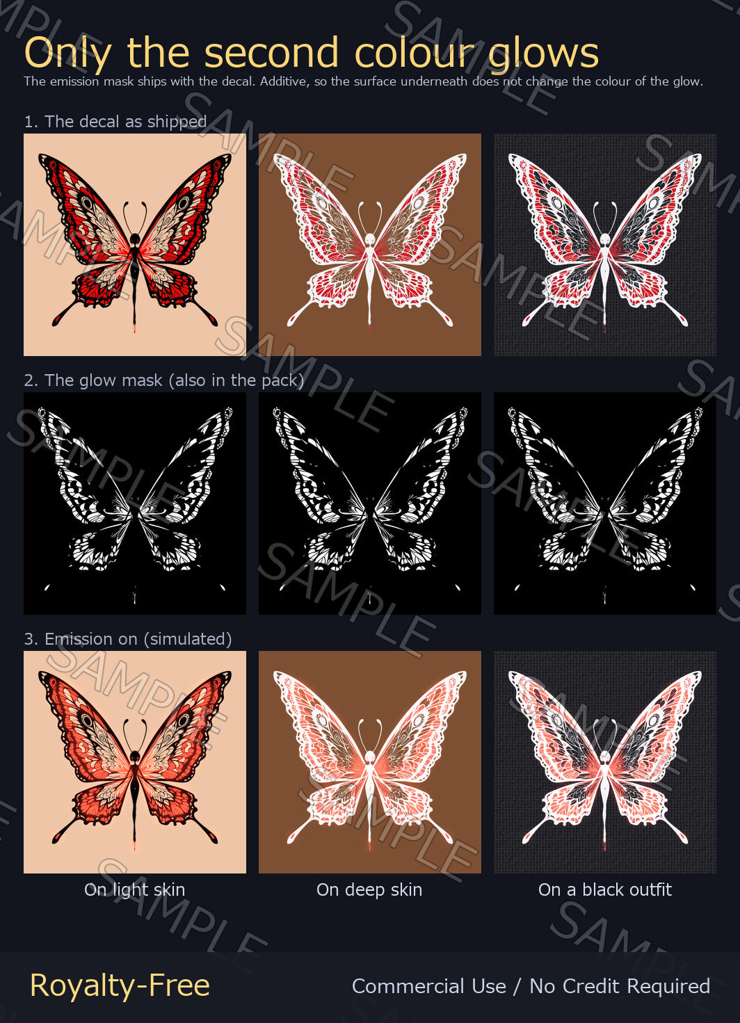 Butterfly Tattoo Decal - 4K + Emission Mask | Any Avatar, Skin, Clothes or Props