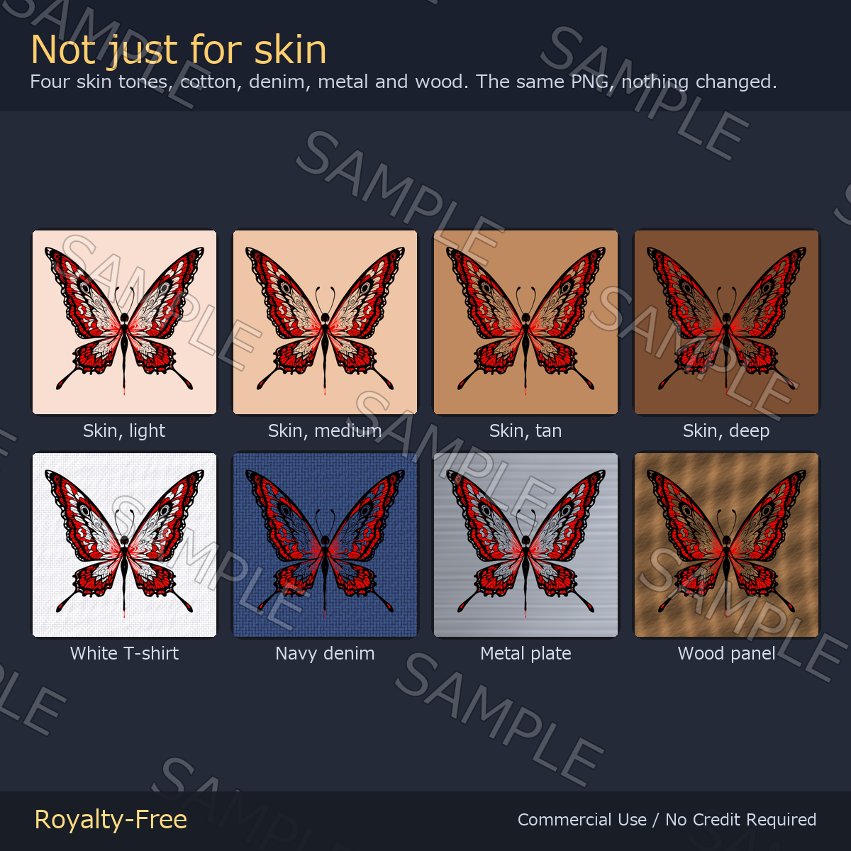 Butterfly Tattoo Decal - 4K + Emission Mask | Any Avatar, Skin, Clothes or Props