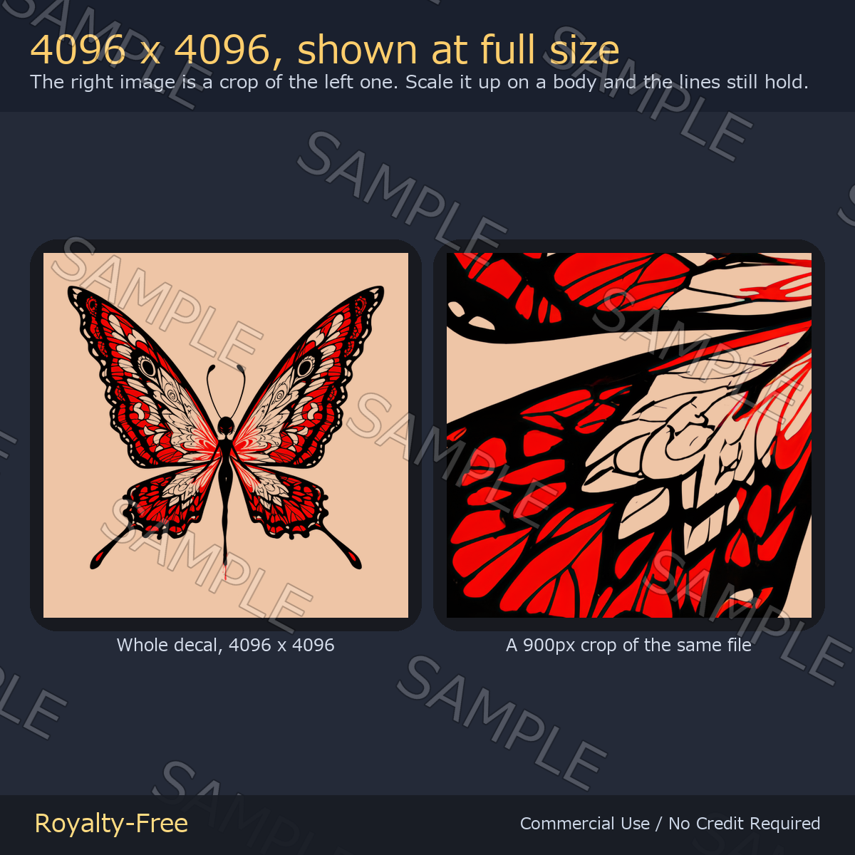 Butterfly Tattoo Decal - 4K + Emission Mask | Any Avatar, Skin, Clothes or Props