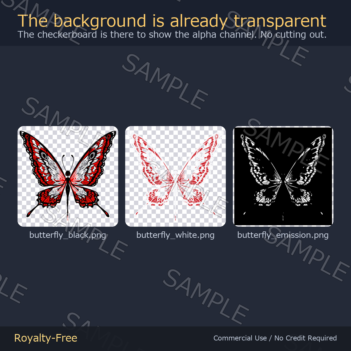 Butterfly Tattoo Decal - 4K + Emission Mask | Any Avatar, Skin, Clothes or Props