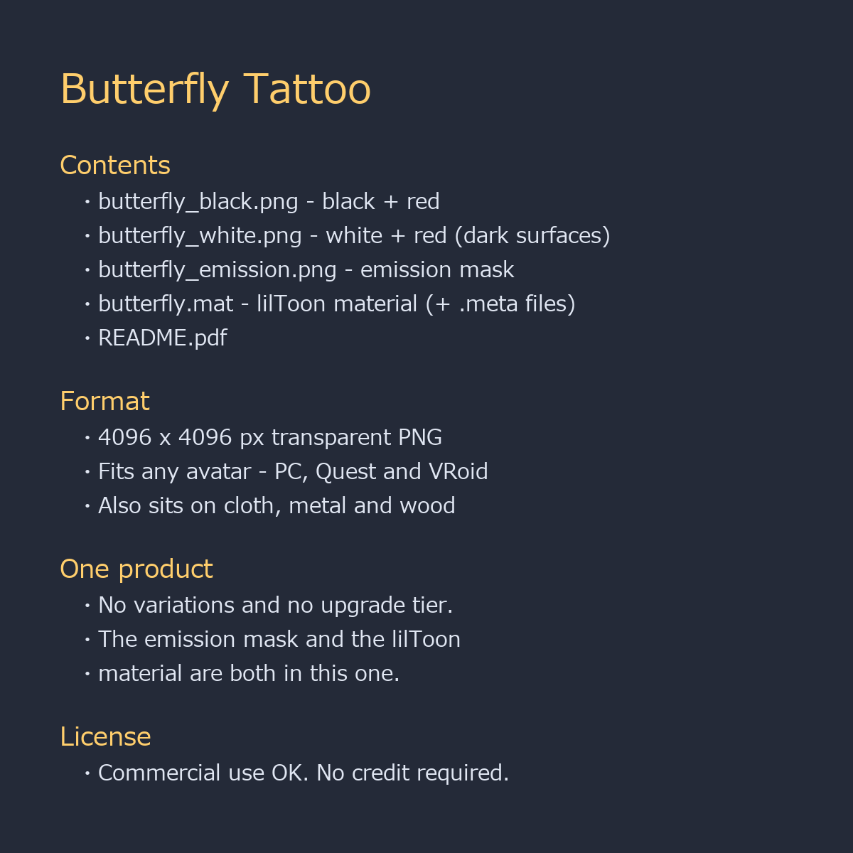Butterfly Tattoo Decal - 4K + Emission Mask | Any Avatar, Skin, Clothes or Props