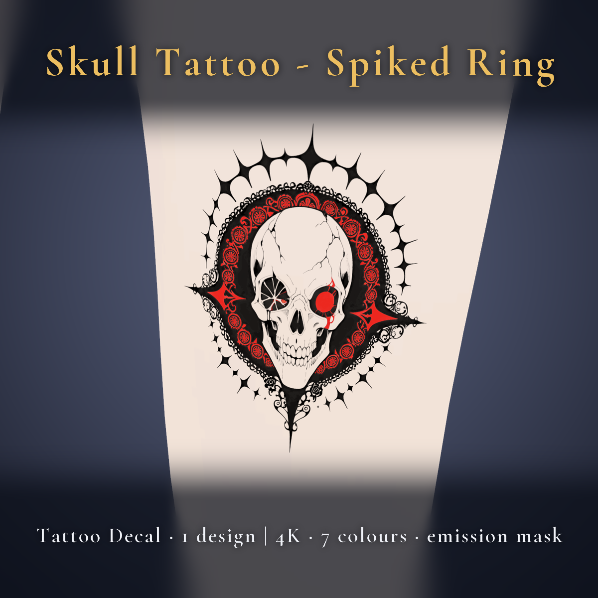 Skull Tattoo Decal - Spiked Ring - 4K, 7 Colours + Emission Mask | Any Avatar, Skin, Clothes or Props