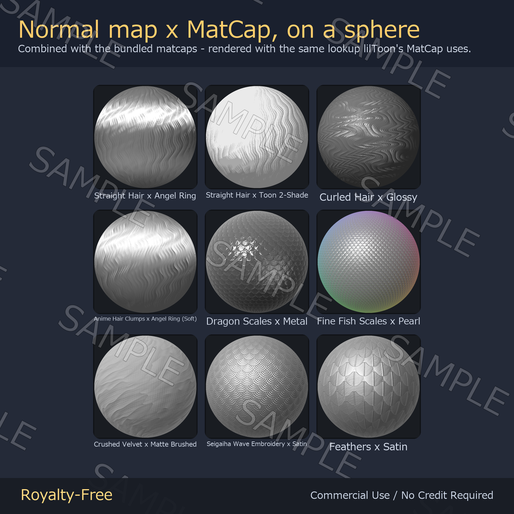 12 Hair Normal Maps + 8 MatCaps - Scales, Feathers & Embroidery | Works on Any Avatar