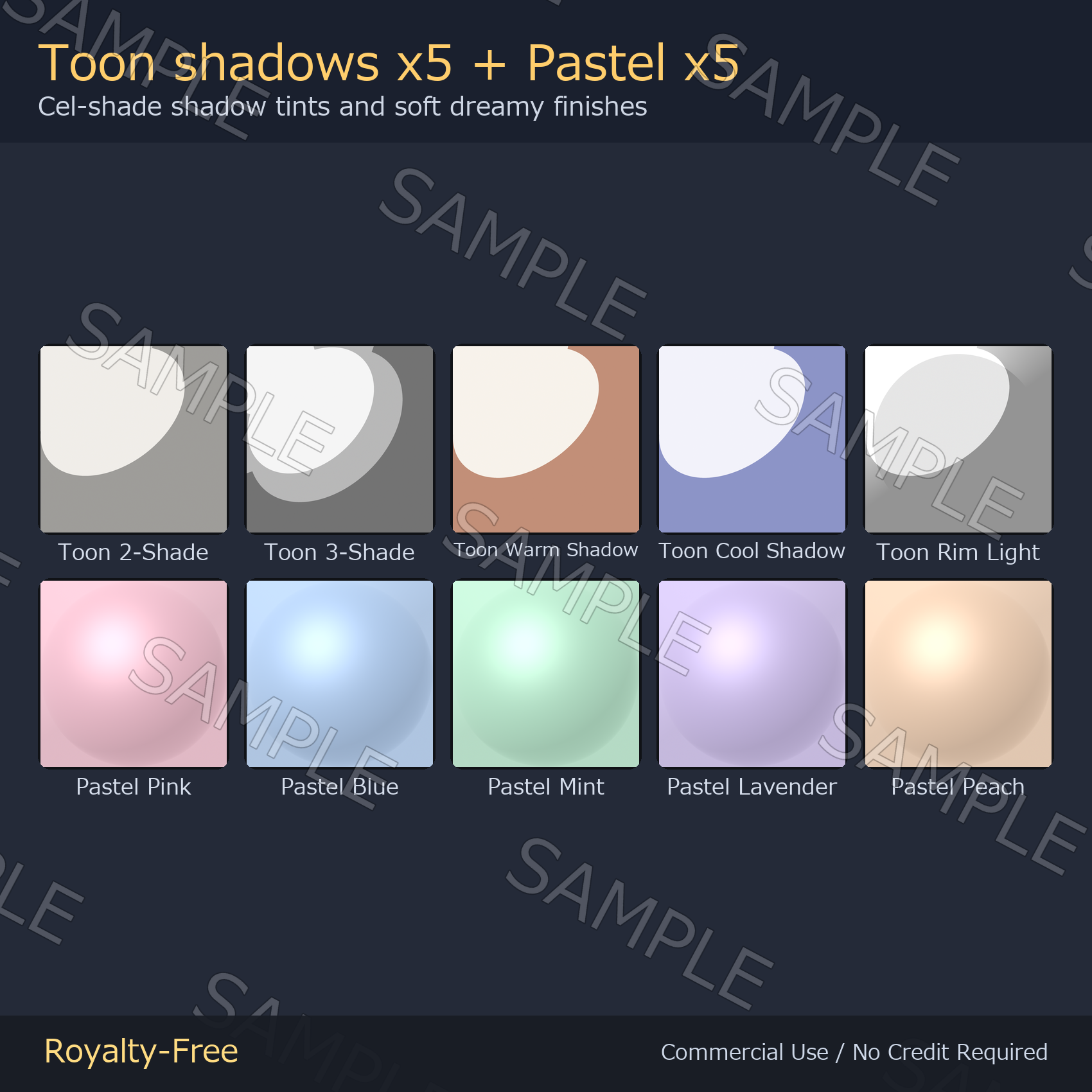 30 MatCaps - Metal, Gem, Toon Shadow, Pastel, Iridescent & Dark | 1024px, Works on Any Avatar