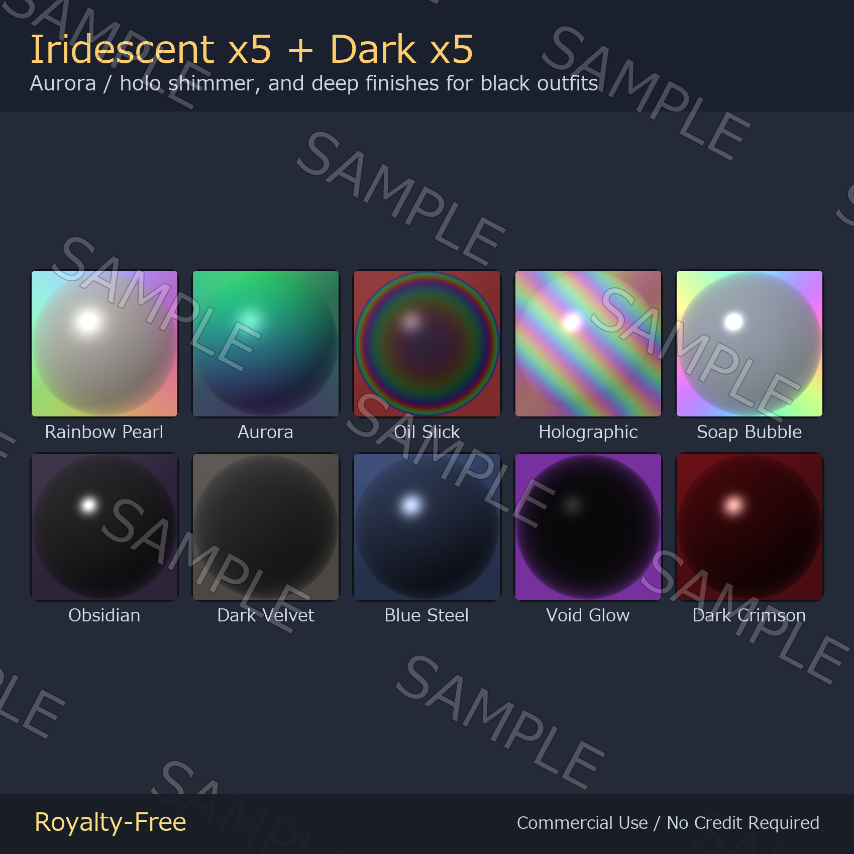 30 MatCaps - Metal, Gem, Toon Shadow, Pastel, Iridescent & Dark | 1024px, Works on Any Avatar