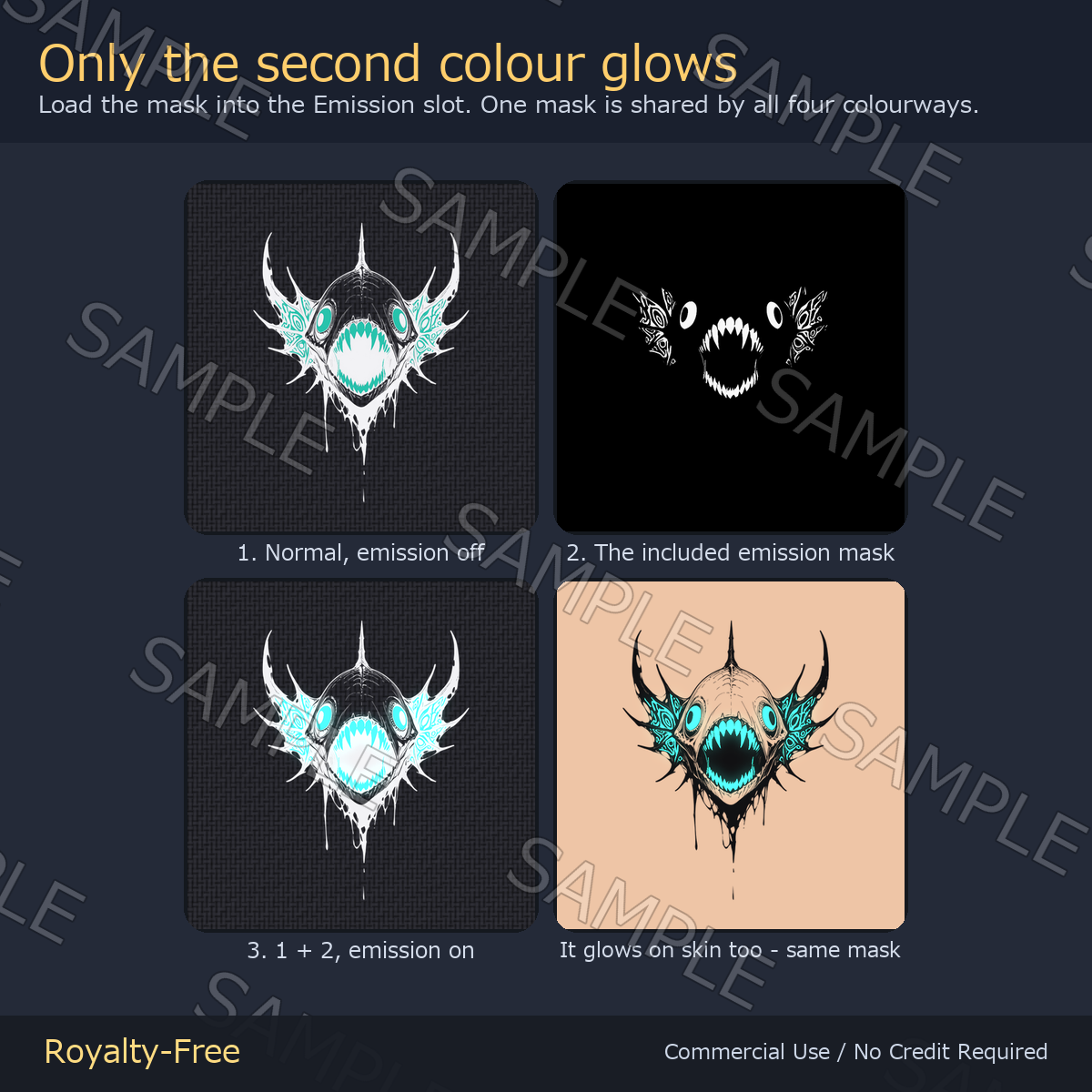 Eldritch Cthulhu Tattoo Decals - 7 Designs x 4 Colours, 4K + Emission Masks | Any Avatar, Skin, Clothes or Props