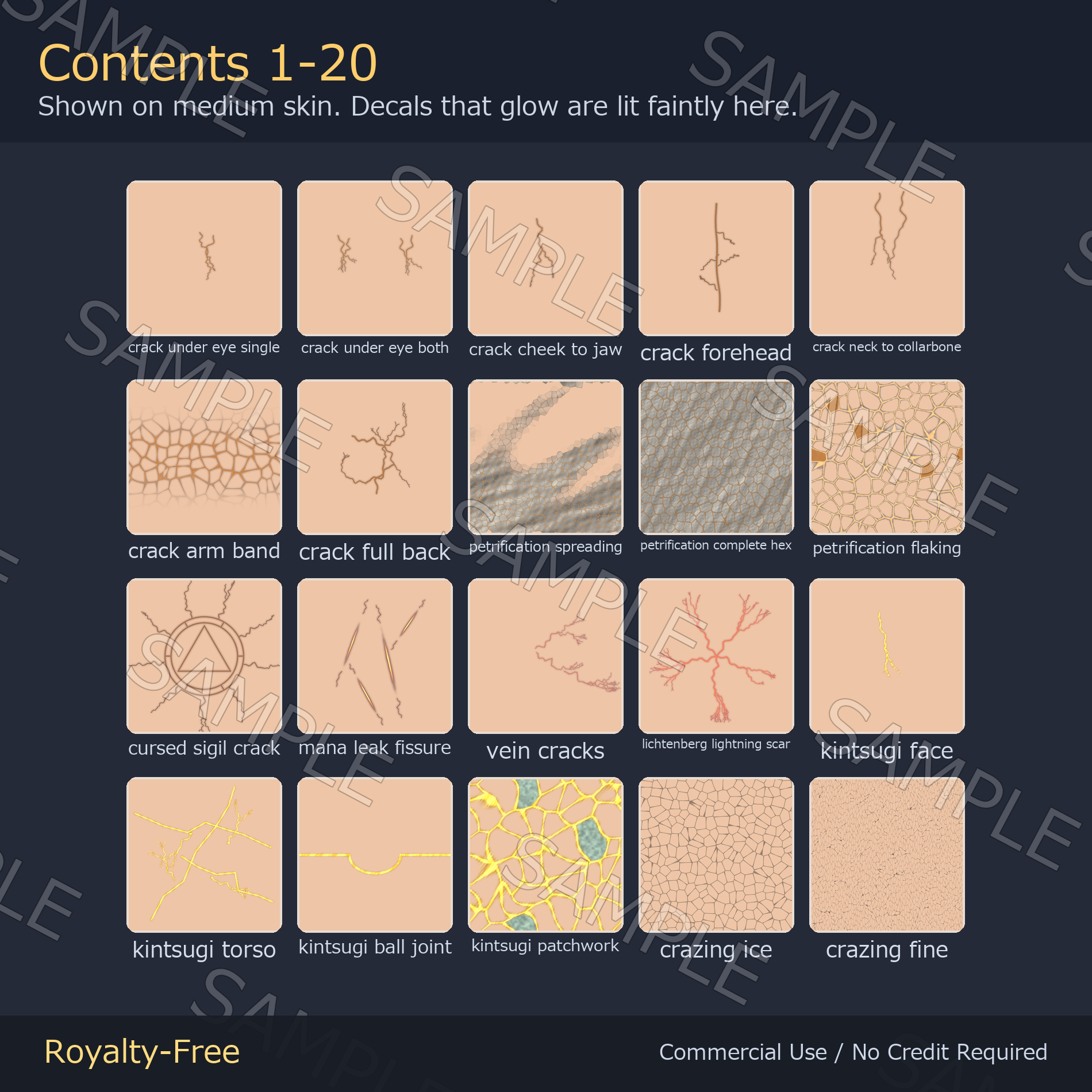 40 Skin Decals - Freckles, Moles, Cracks & Bruises | Multiply Version Included, Works on Any Skin Tone