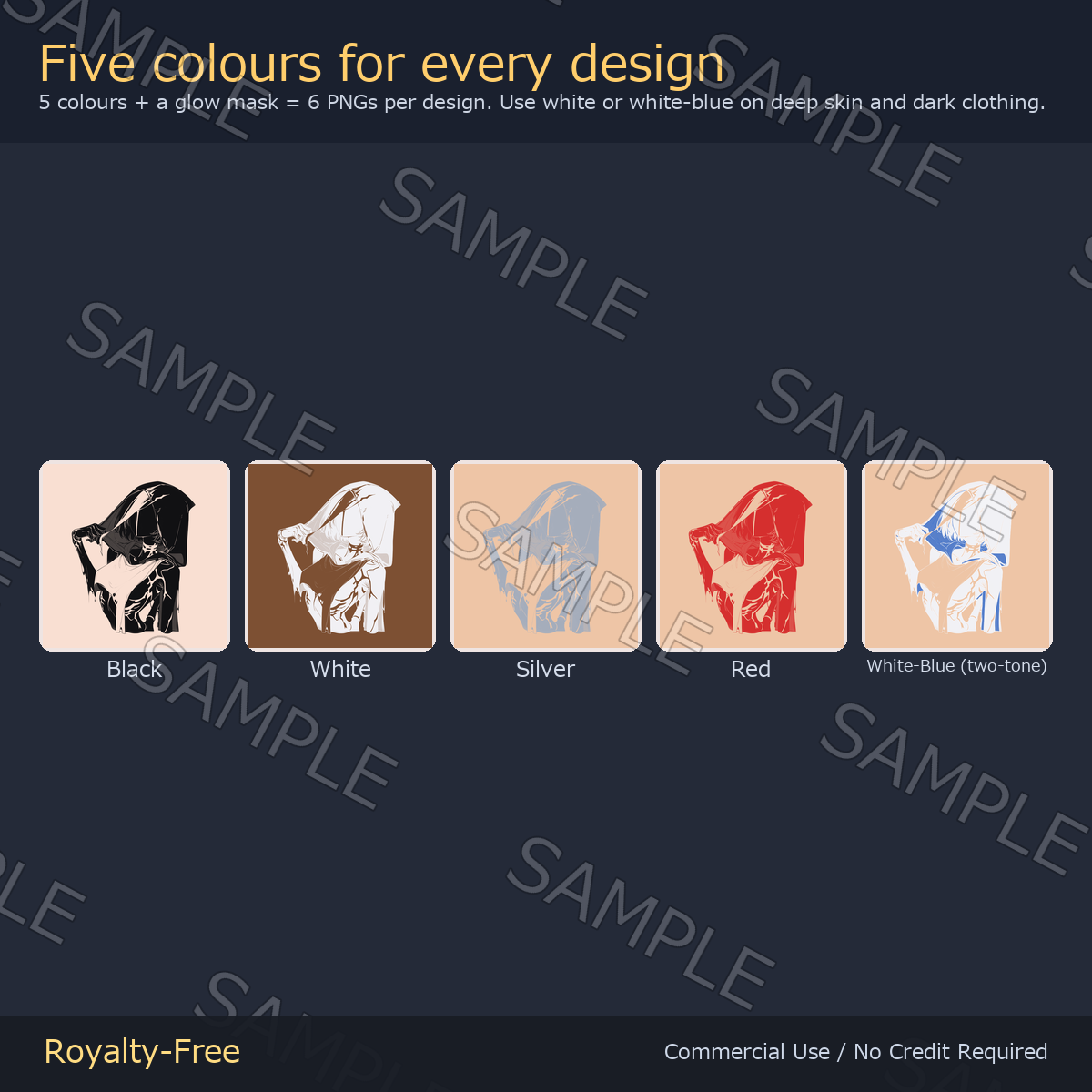 8 Grim Reaper Tattoo Decals vol.2 - Clasped Hands, Bone Wings & Bone Hand with Scythe | Glow Mask & 5 Colours incl. White-Blue, Any Avatar