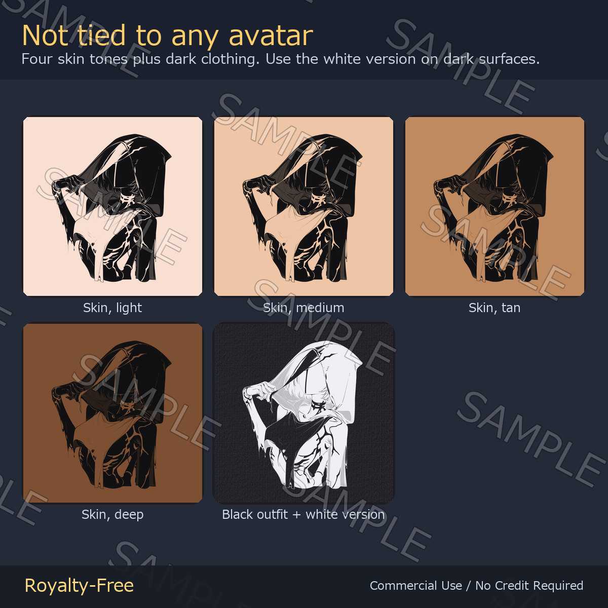 8 Grim Reaper Tattoo Decals vol.2 - Clasped Hands, Bone Wings & Bone Hand with Scythe | Glow Mask & 5 Colours incl. White-Blue, Any Avatar