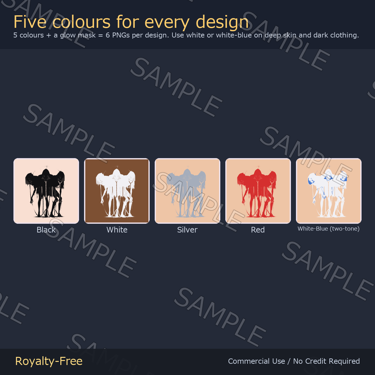 7 Grim Reaper Tattoo Decals vol.4 - Chained Reapers, Ravens & Bone Raven | Glow Mask & 5 Colours incl. White-Blue, Any Avatar