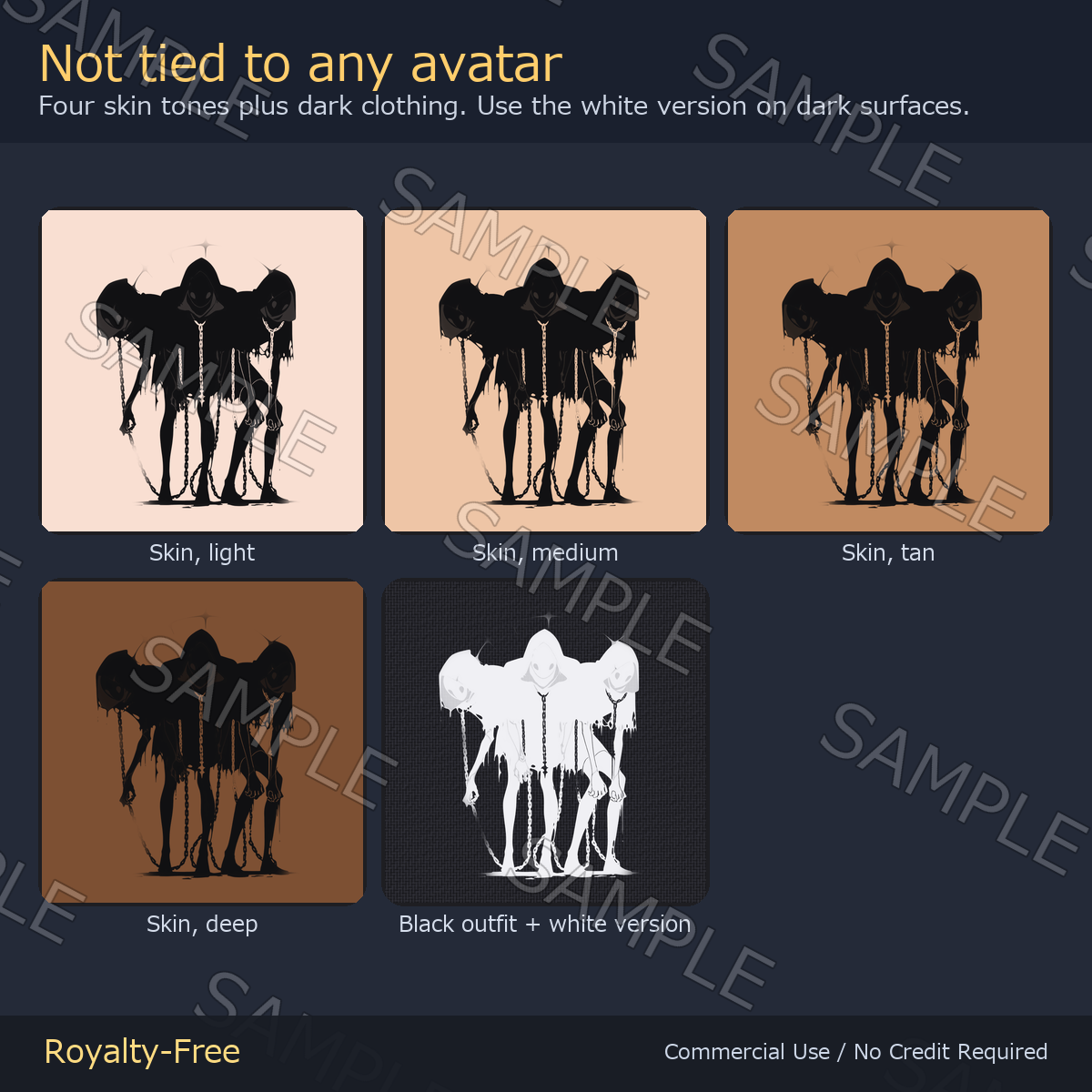 7 Grim Reaper Tattoo Decals vol.4 - Chained Reapers, Ravens & Bone Raven | Glow Mask & 5 Colours incl. White-Blue, Any Avatar