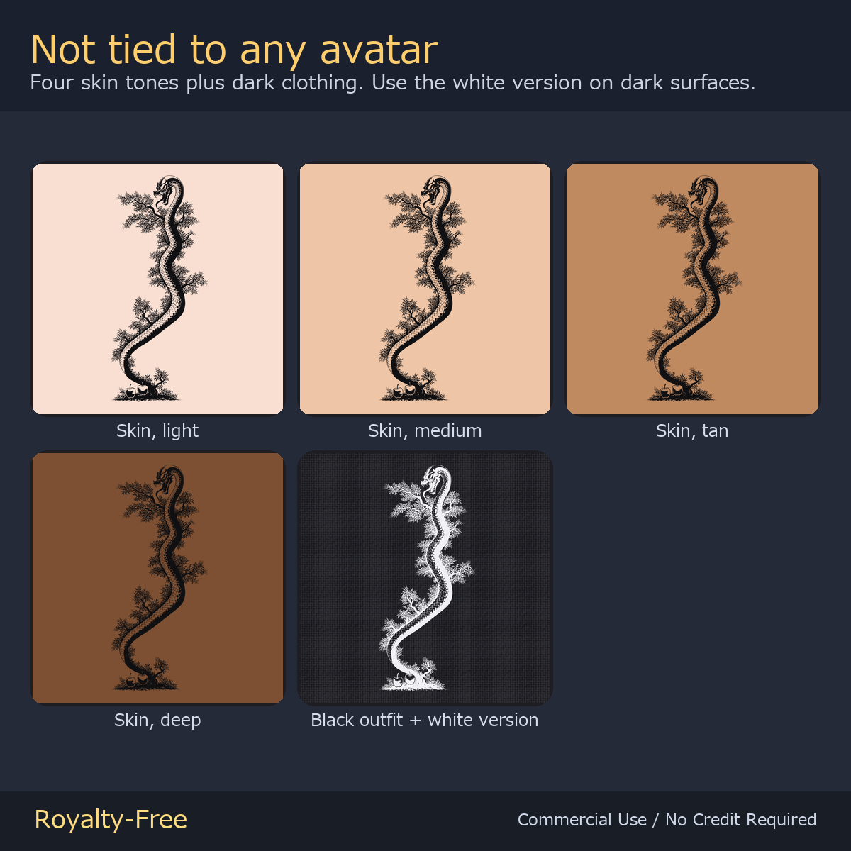 Free Full-Body Snake Tattoo Decal - Serpent of Eden | Japanese Irezumi, Glow Mask & White Version, 4K, Any Avatar