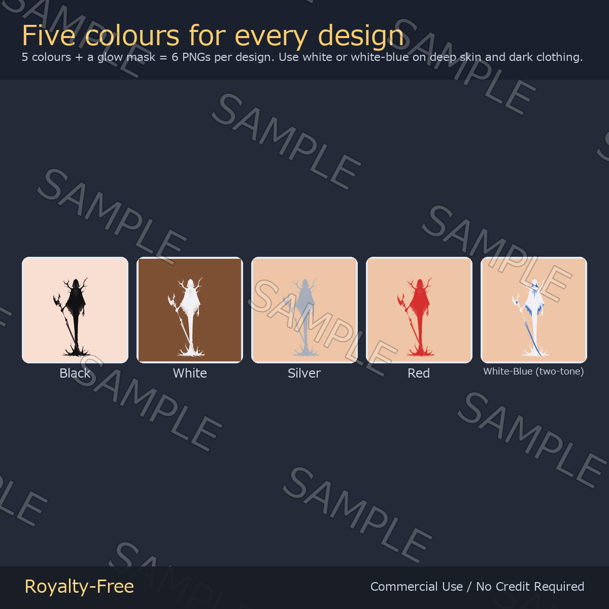8 Tall Reaper Tattoo Decals vol.2 - Leaning Scythe, Dead Tree & Dragging Chains | Glow Mask & 5 Colours incl. White-Blue, Any Avatar