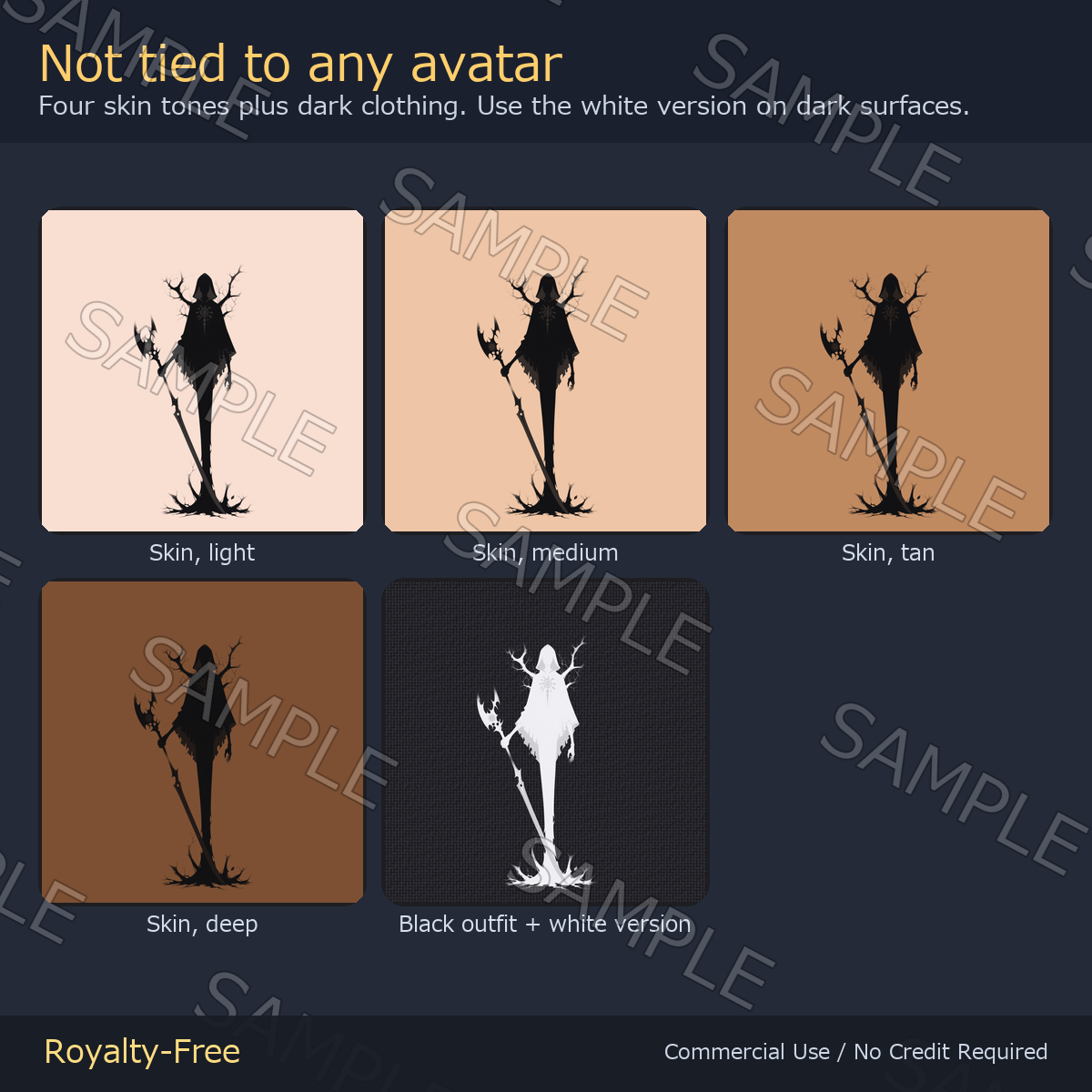 8 Tall Reaper Tattoo Decals vol.2 - Leaning Scythe, Dead Tree & Dragging Chains | Glow Mask & 5 Colours incl. White-Blue, Any Avatar