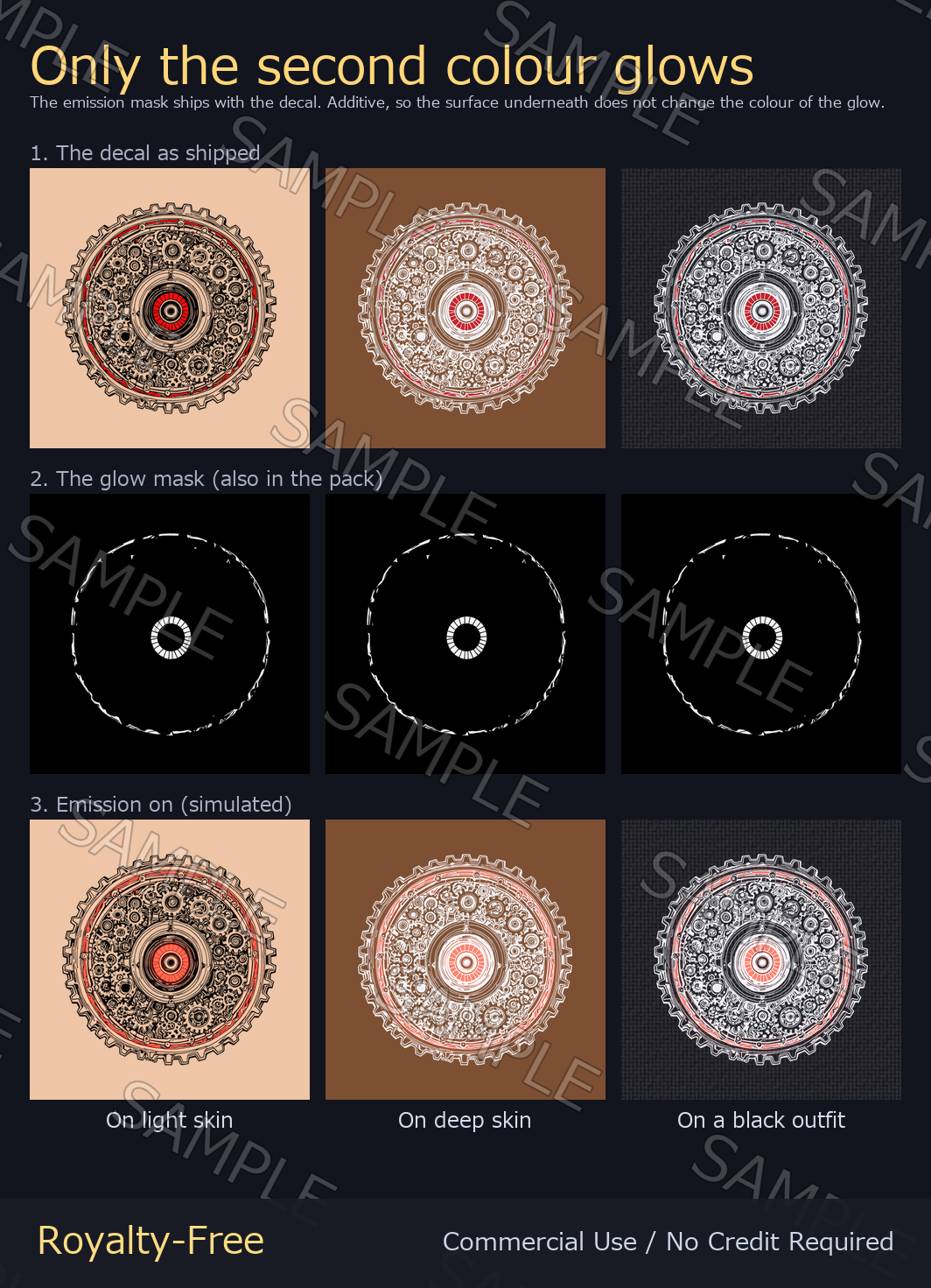 Gear Eye Tattoo Decal - 4K, 7 Colours + Emission Mask | Any Avatar, Skin, Clothes or Props