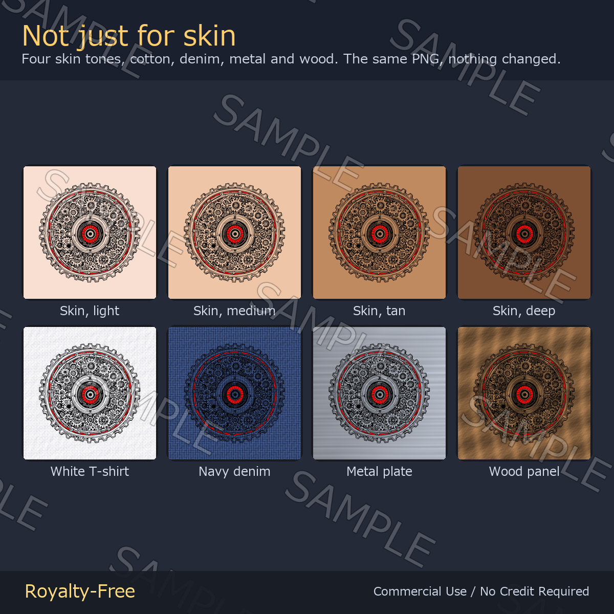 Gear Eye Tattoo Decal - 4K, 7 Colours + Emission Mask | Any Avatar, Skin, Clothes or Props