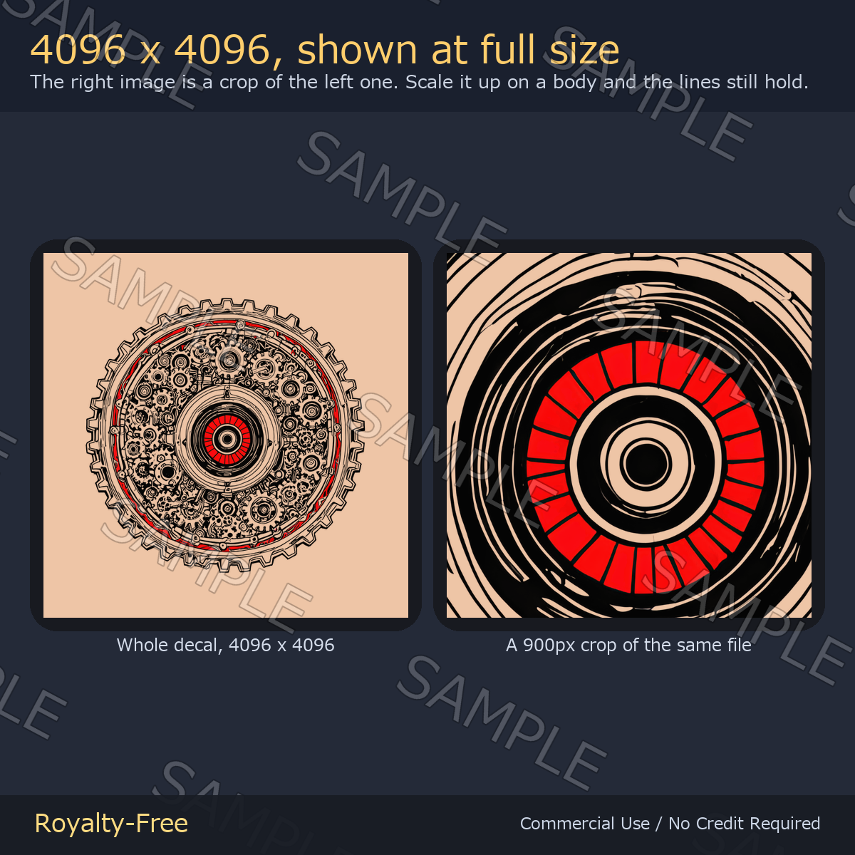Gear Eye Tattoo Decal - 4K, 7 Colours + Emission Mask | Any Avatar, Skin, Clothes or Props