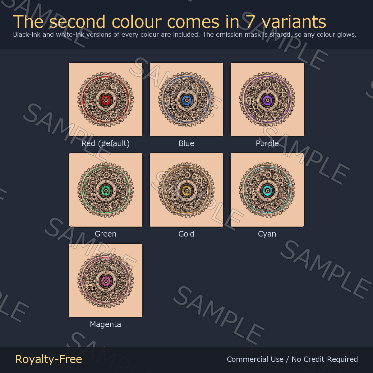 Gear Eye Tattoo Decal - 4K, 7 Colours + Emission Mask | Any Avatar, Skin, Clothes or Props