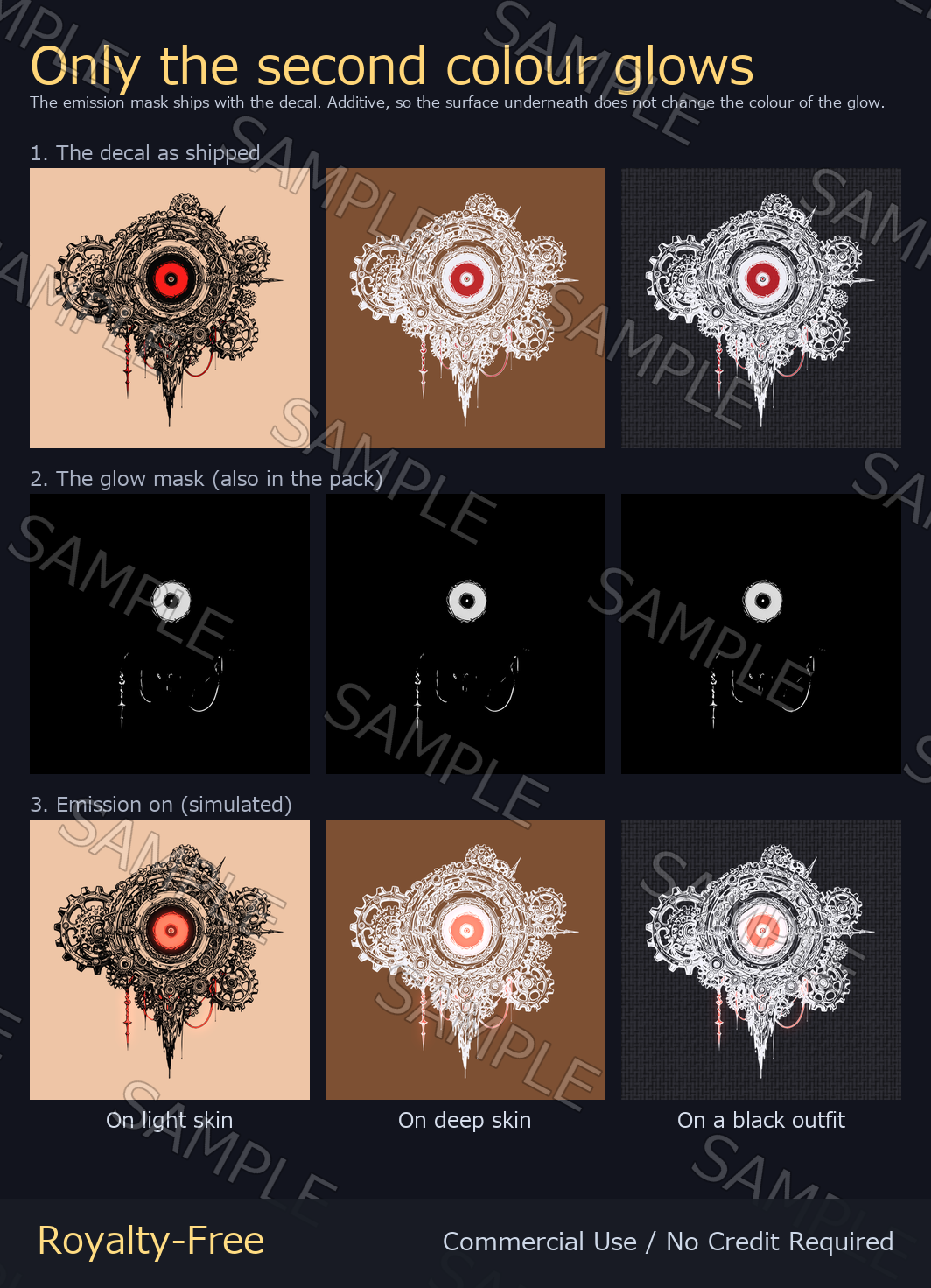 Gear Cluster Eye Tattoo Decal - 4K, 7 Colours + Emission Mask | Any Avatar, Skin, Clothes or Props