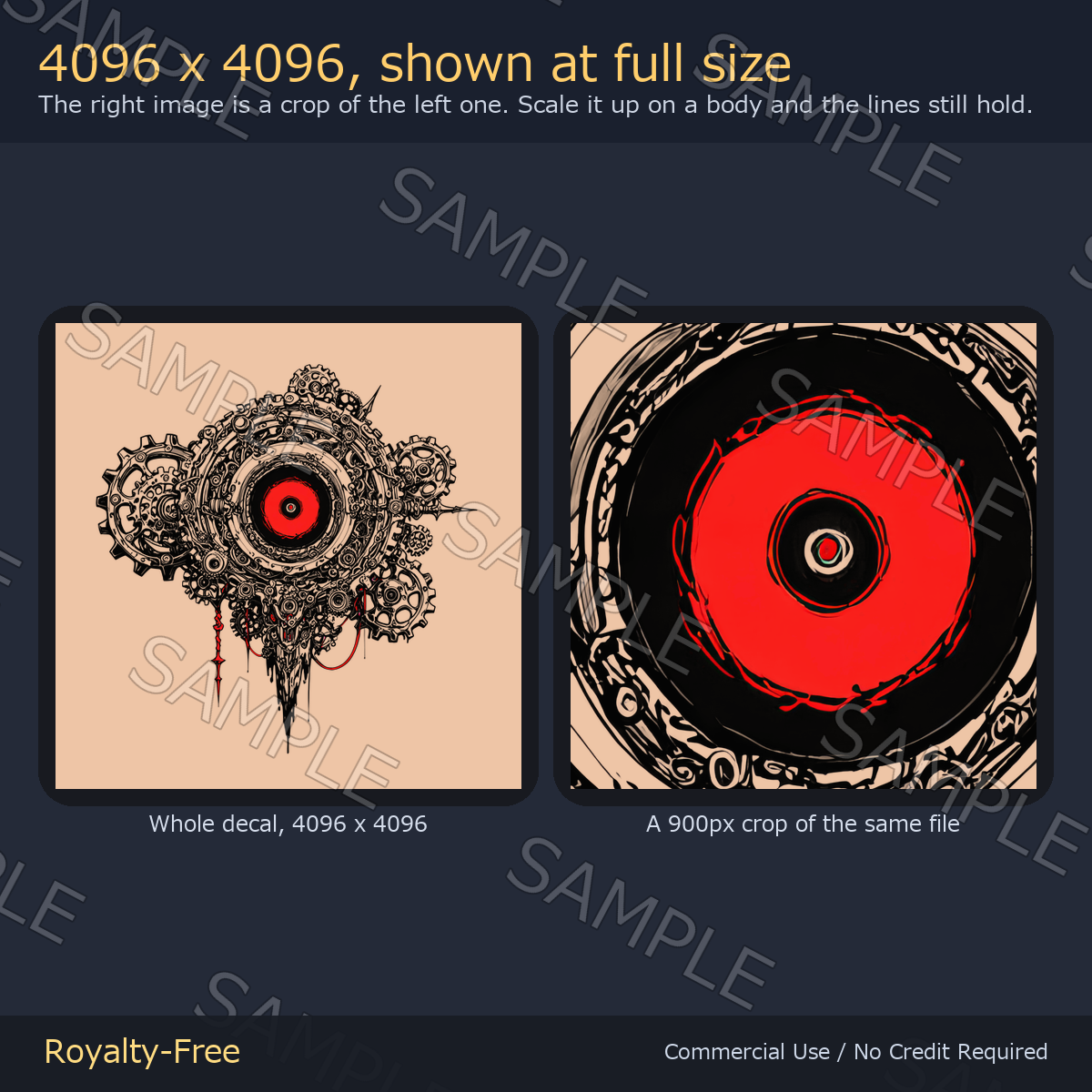 Gear Cluster Eye Tattoo Decal - 4K, 7 Colours + Emission Mask | Any Avatar, Skin, Clothes or Props