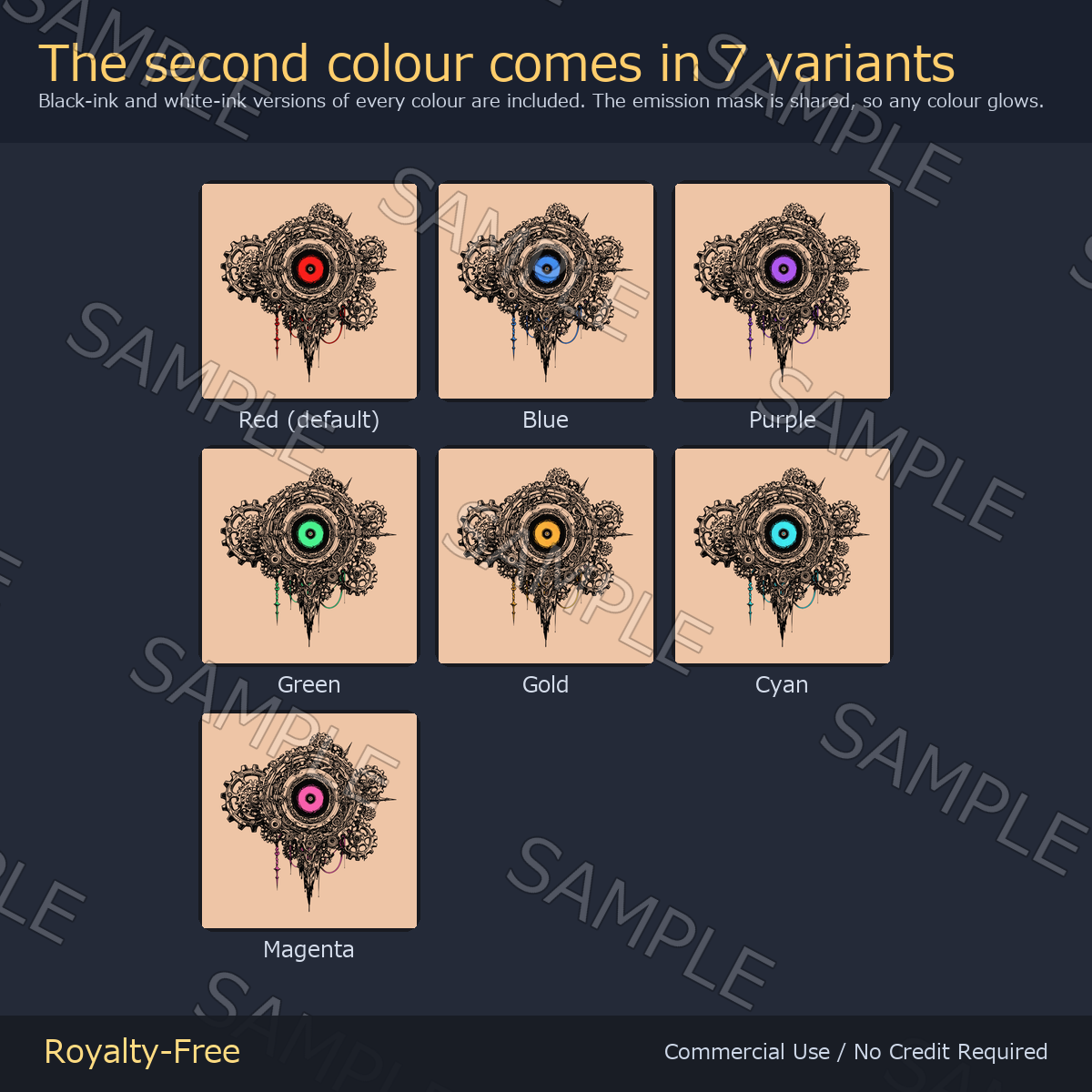 Gear Cluster Eye Tattoo Decal - 4K, 7 Colours + Emission Mask | Any Avatar, Skin, Clothes or Props