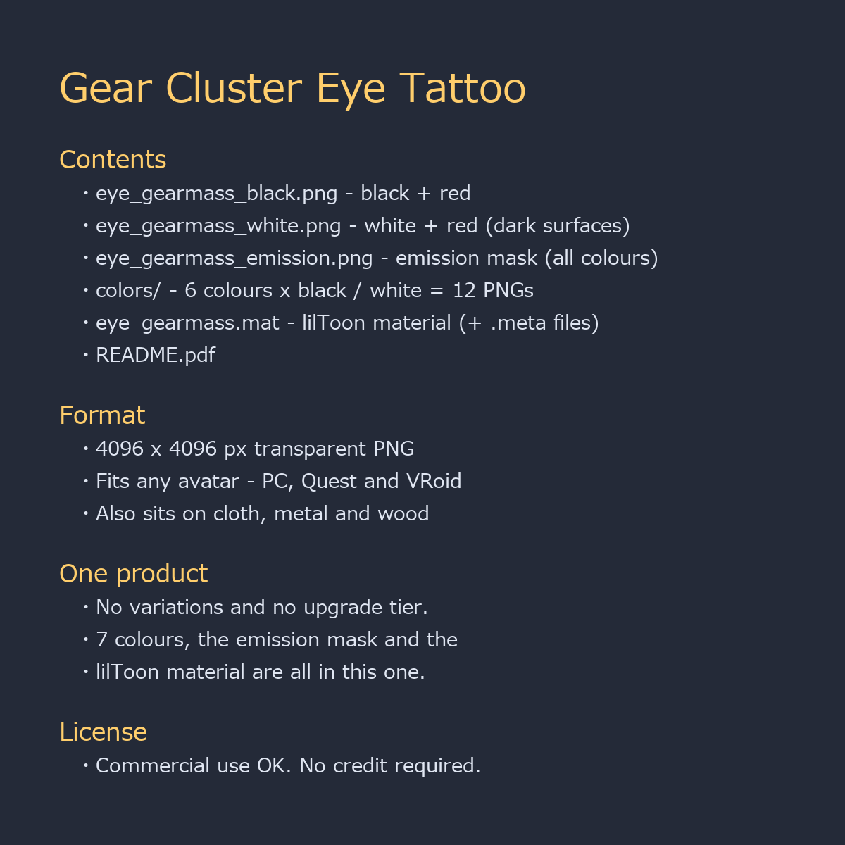 Gear Cluster Eye Tattoo Decal - 4K, 7 Colours + Emission Mask | Any Avatar, Skin, Clothes or Props