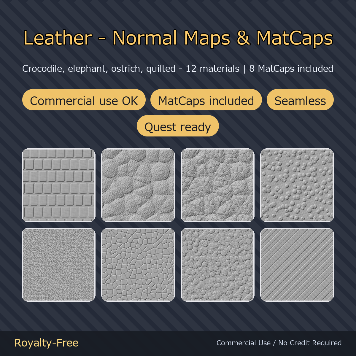 12 Leather Normal Maps + 8 MatCaps - Crocodile, Elephant, Ostrich & Quilted | Works on Any Avatar