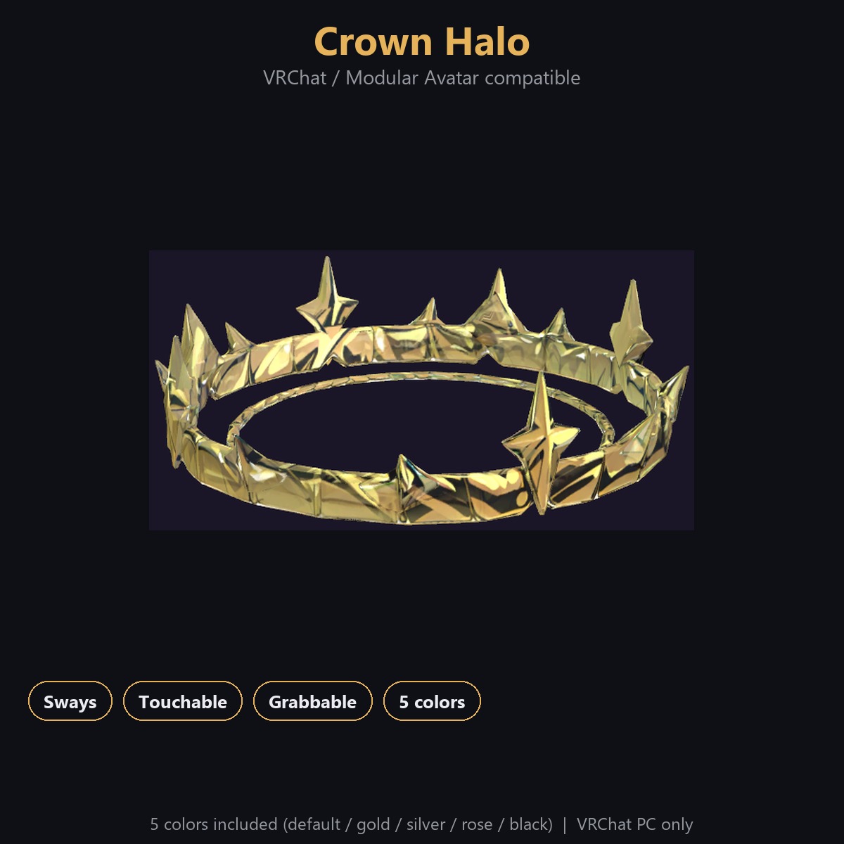 Crown Halo - Swaying, Grabbable Head Accessory with Sparkles | Modular Avatar, PhysBone, 5 Colours
