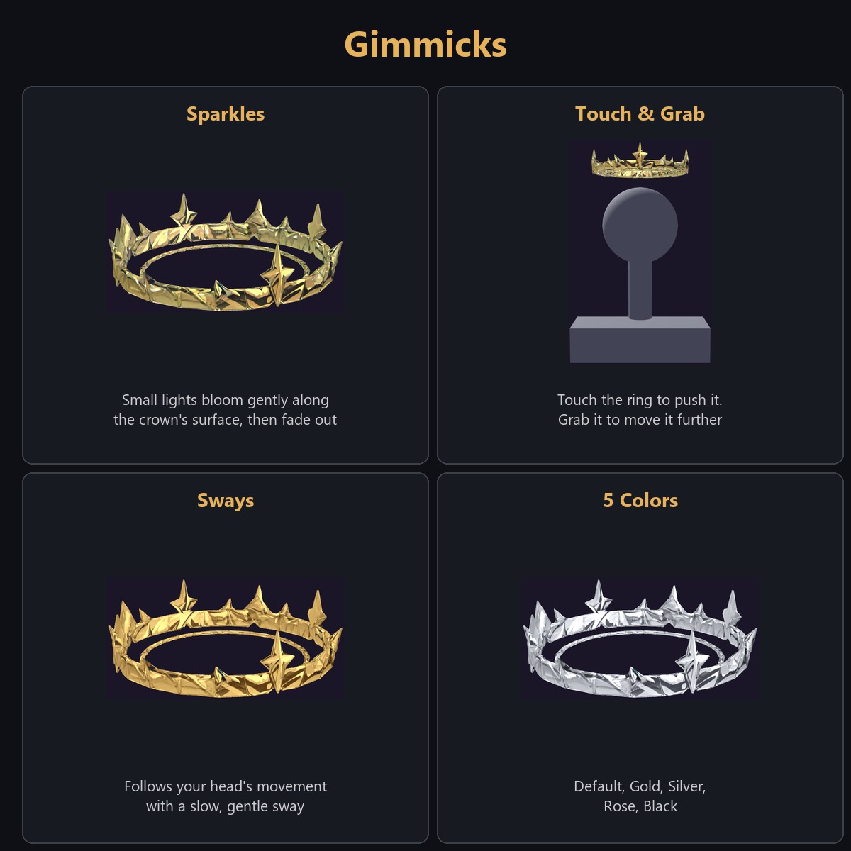 Crown Halo - Swaying, Grabbable Head Accessory with Sparkles | Modular Avatar, PhysBone, 5 Colours
