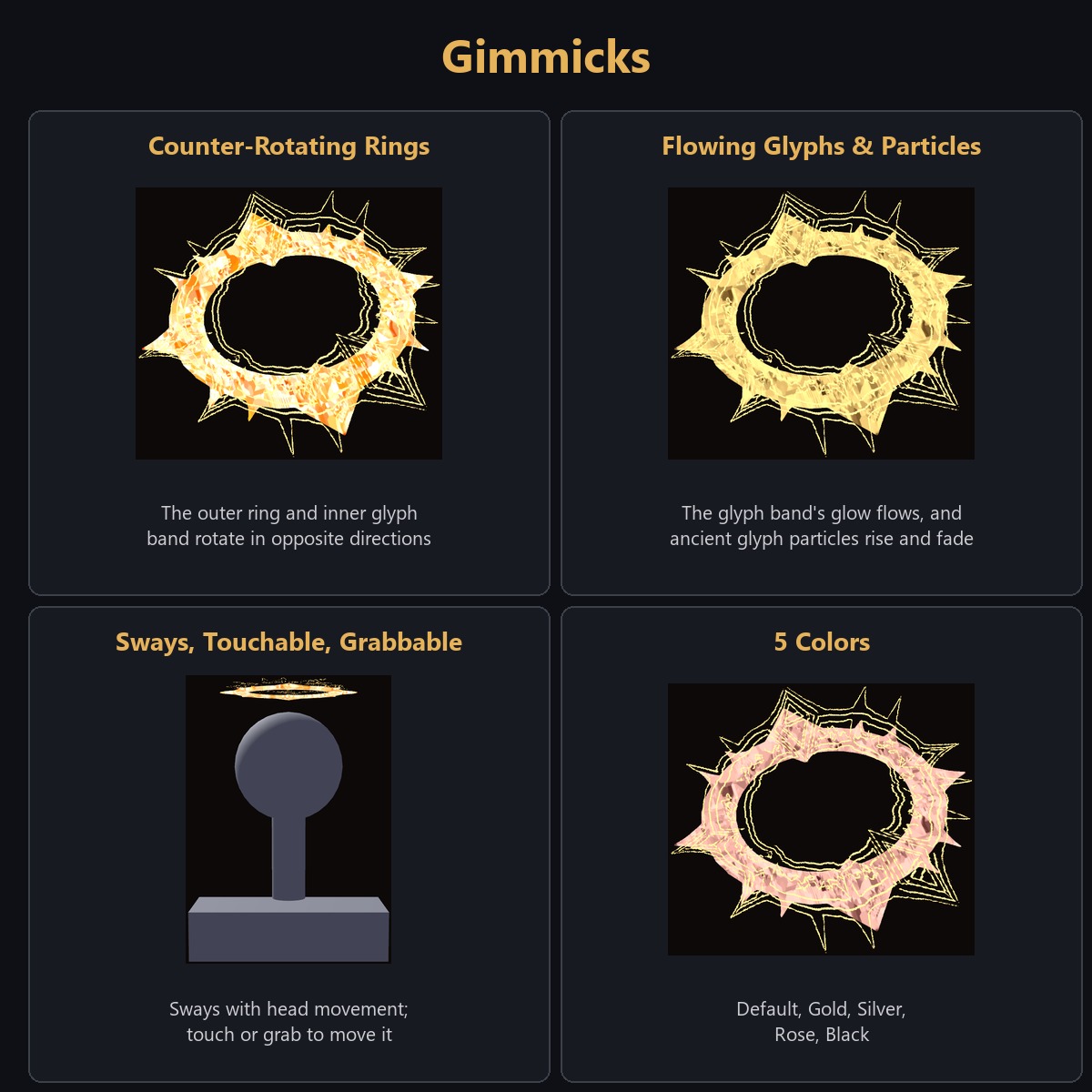 Magic Circle A Halo - Swaying, Grabbable Head Accessory with Ancient Glyph Particles | Modular Avatar, PhysBone, 5 Colours
