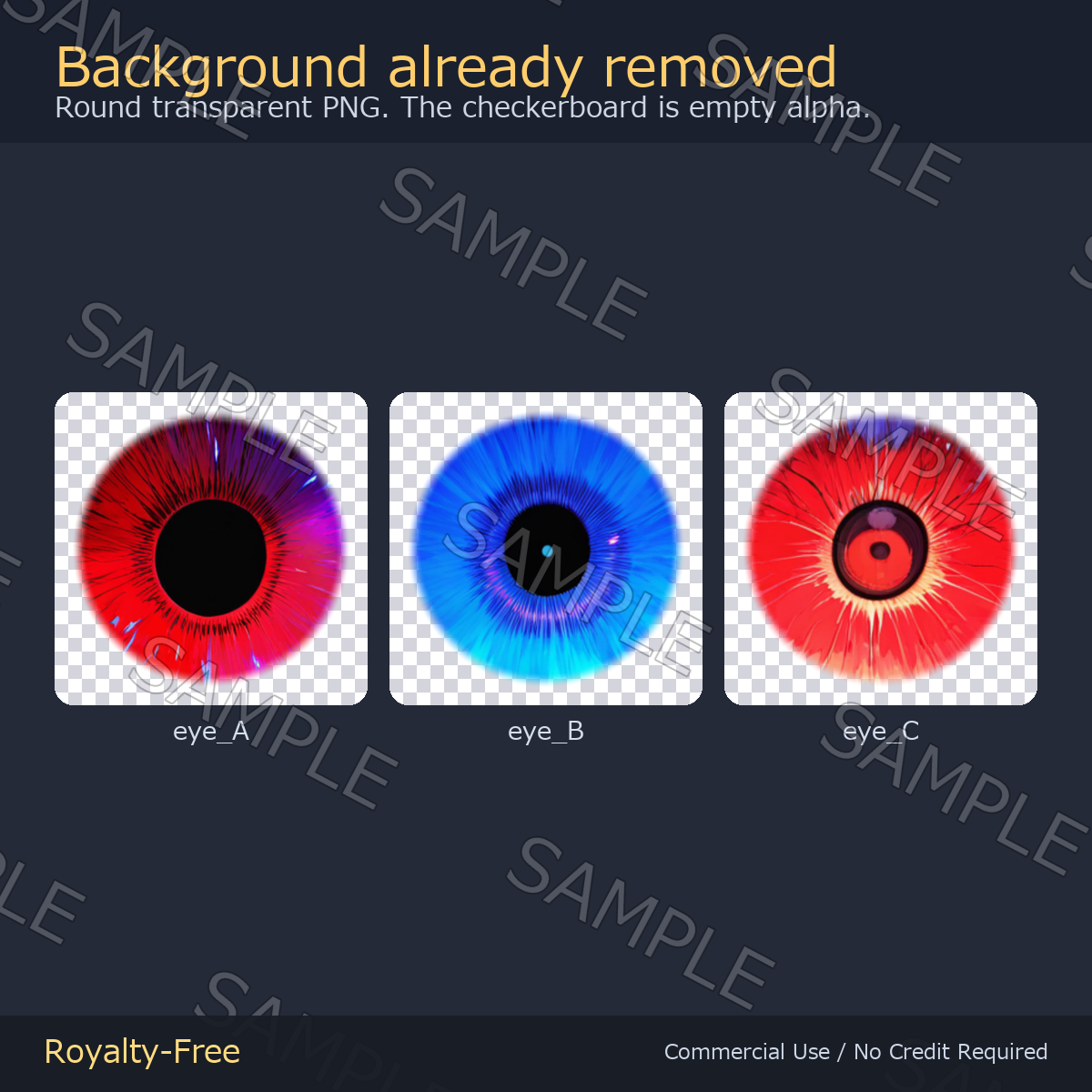 60 Realistic Eye Textures - 3 Designs x 20 Colors | Fits Any Head