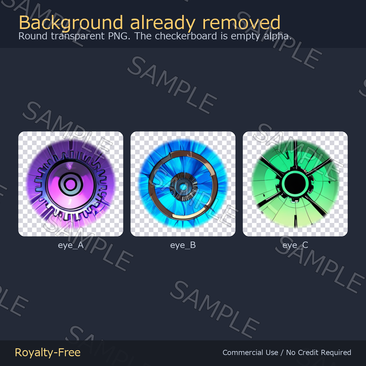 60 Mechanical Gear Eye Textures - 3 Designs x 20 Colors | Fits Any Head