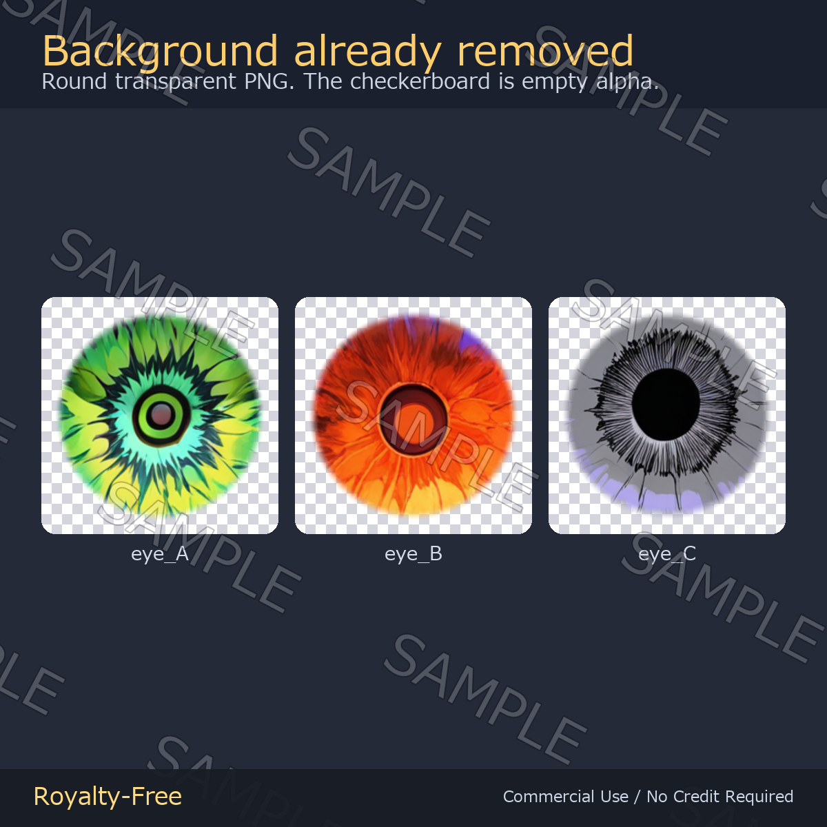 60 Flame Water Monochrome Eye Textures - 3 Designs x 20 Colors | Fits Any Head