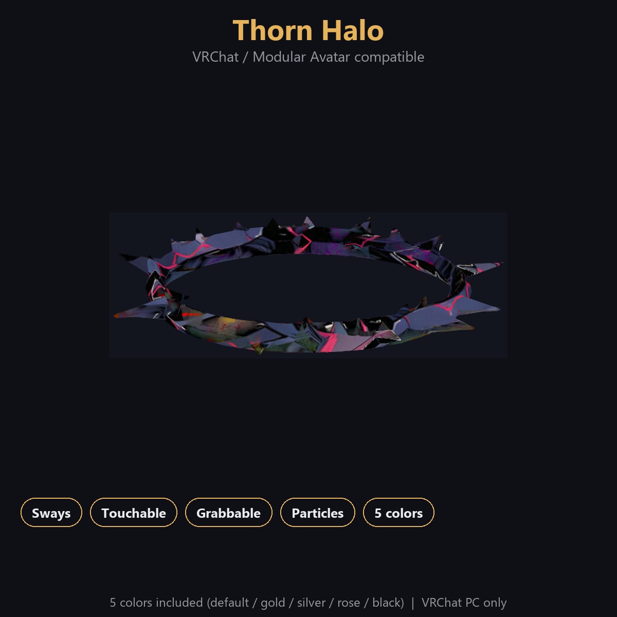 Thorn Halo - Swaying, Grabbable Head Accessory with Sparkles | Modular Avatar, PhysBone, 5 Colours